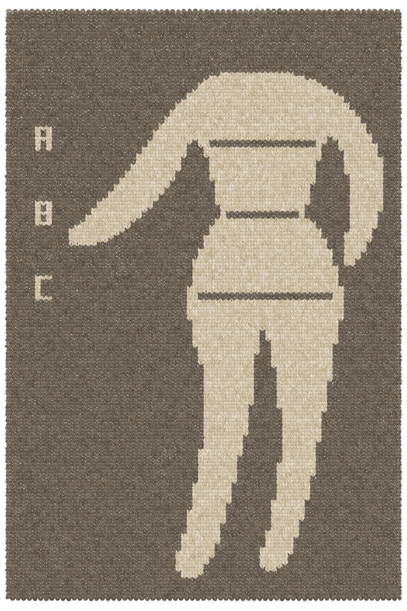 Knitted panel showing stylised body figure and letters as a reference when measuring body for knitwear