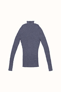 Ribbed Mock Neck in Denim
