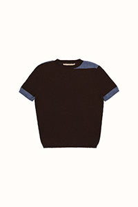 Contrast T-Shirt in Natural Brown & Denim