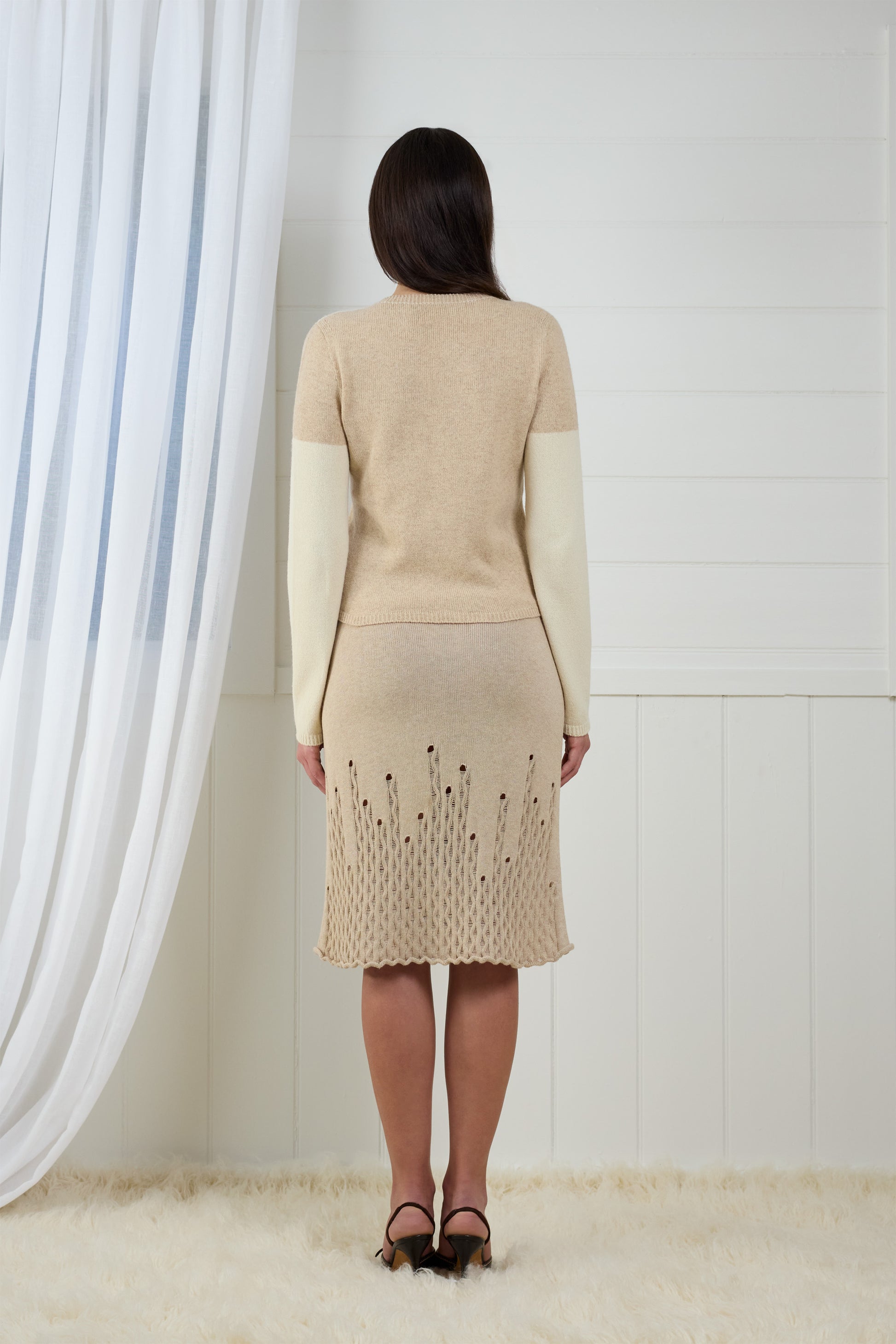 Fruitchouli Contrast Long Sleeve in Beige Cream Yak – Australian knitwear (Back)