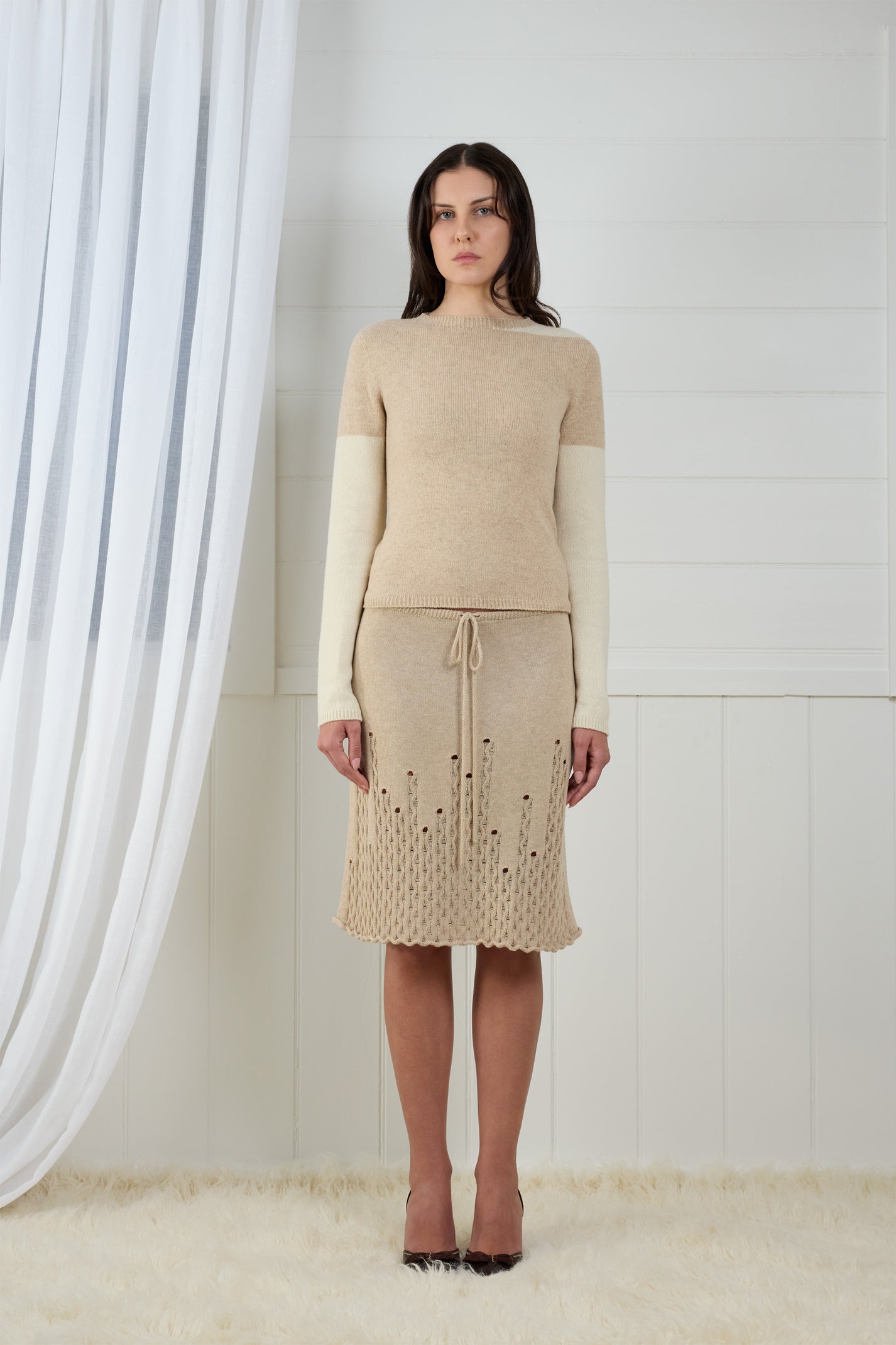 Fruitchouli Contrast Long Sleeve in Beige Cream Yak – Australian knitwear (Front)