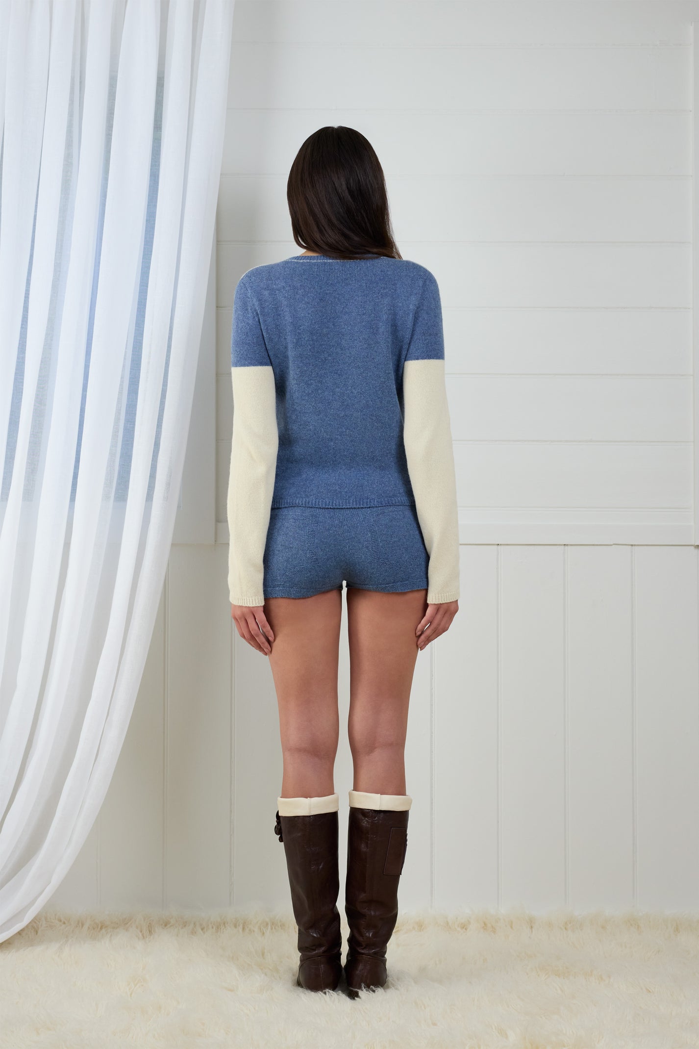 Fruitchouli Contrast Long Sleeve in Denim Cream Yak – Australian knitwear (Back)