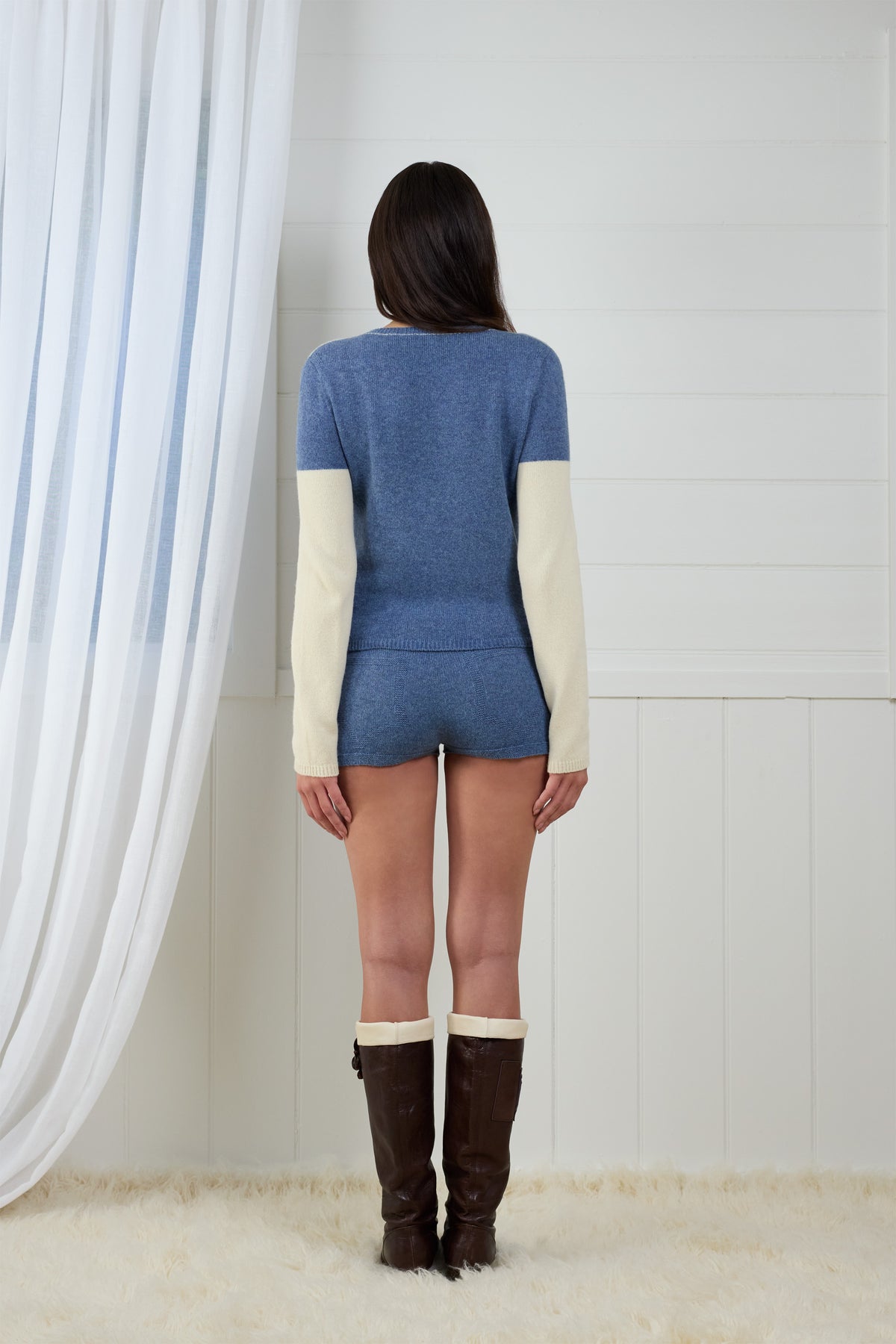 Fruitchouli Contrast Long Sleeve in Denim Cream Yak – Australian knitwear (Back)