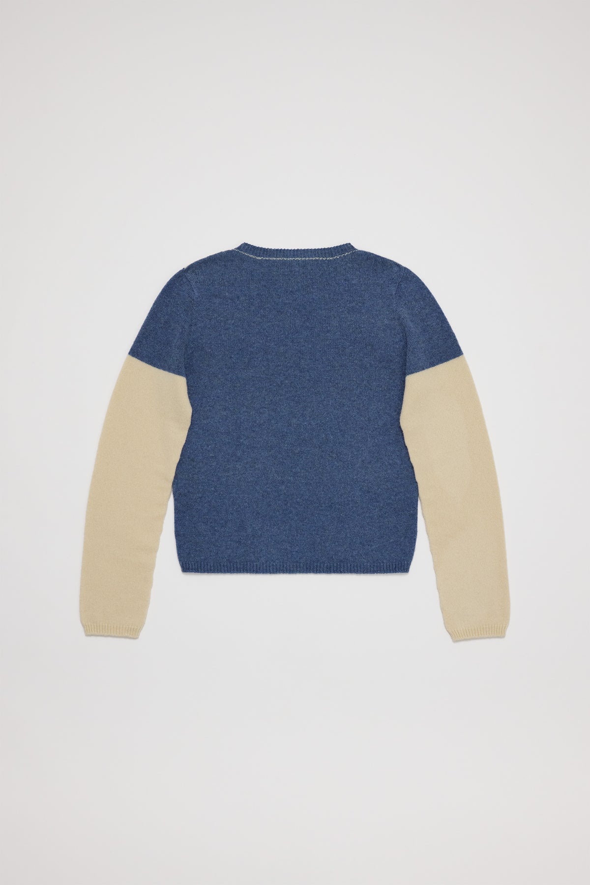 Fruitchouli Contrast Long Sleeve in Denim Cream Yak – Australian knitwear (Flat Lay Back)