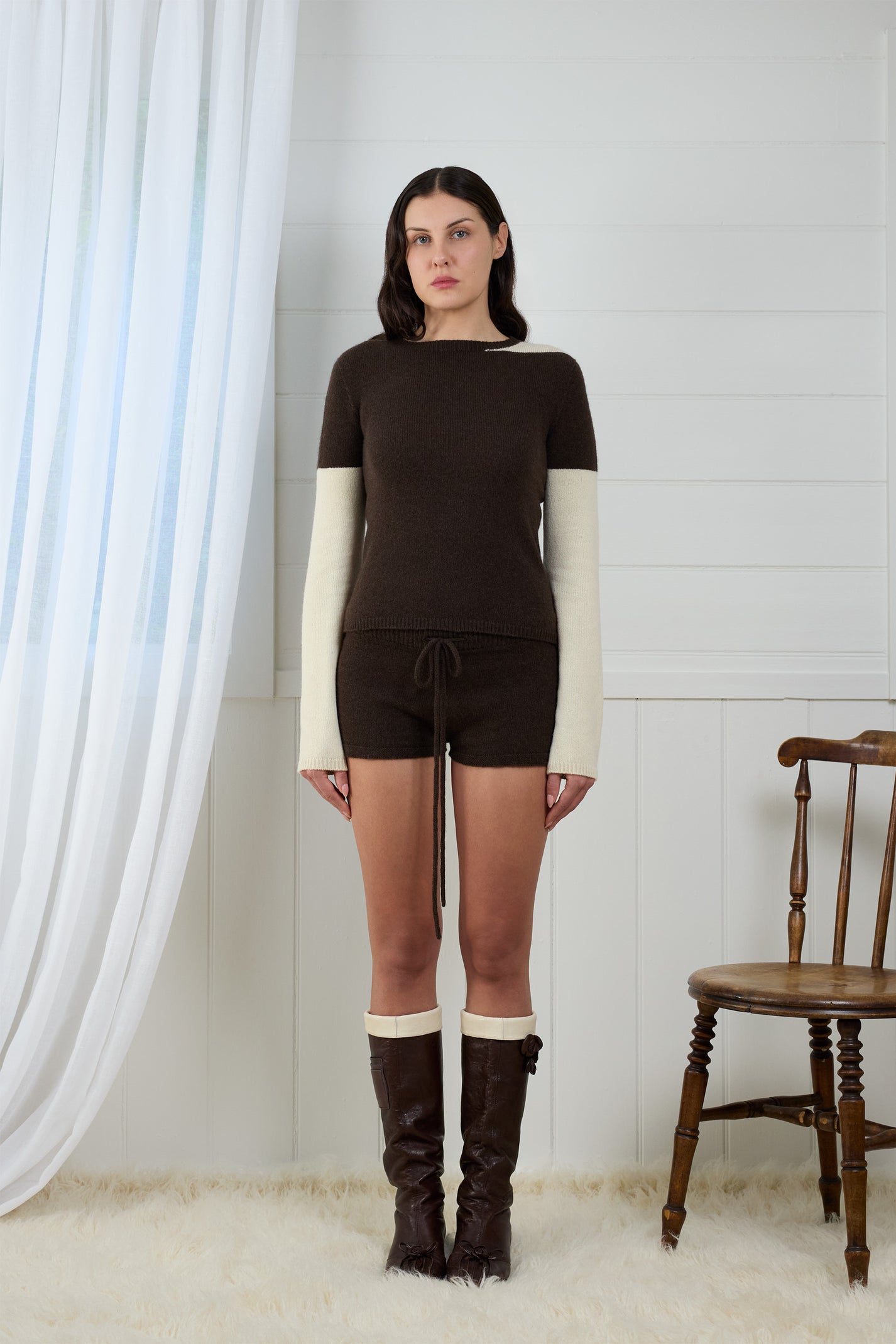 Fruitchouli Contrast Long Sleeve in Natural Brown Cream Yak – Australian knitwear (Front)