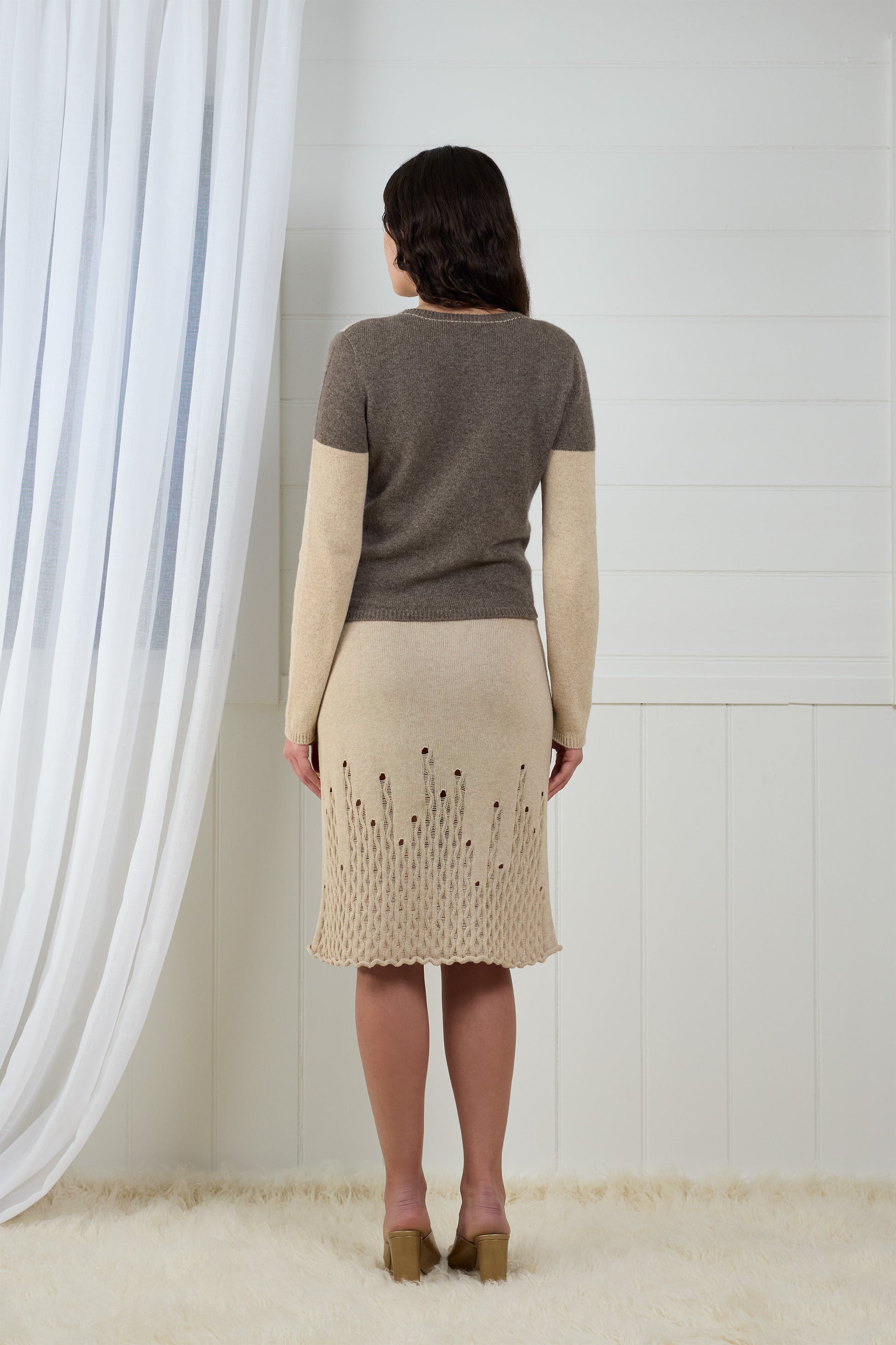 Fruitchouli Contrast Long Sleeve in Natural Taupe Beige Yak – Australian knitwear (Back)