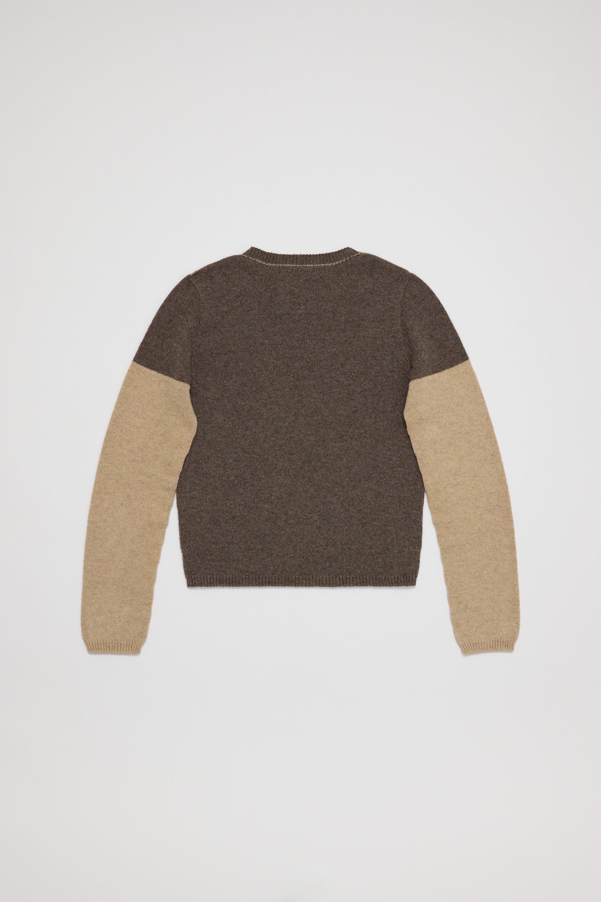 Fruitchouli Contrast Long Sleeve in Natural Taupe Beige Yak – Australian knitwear (Flat Lay Back)