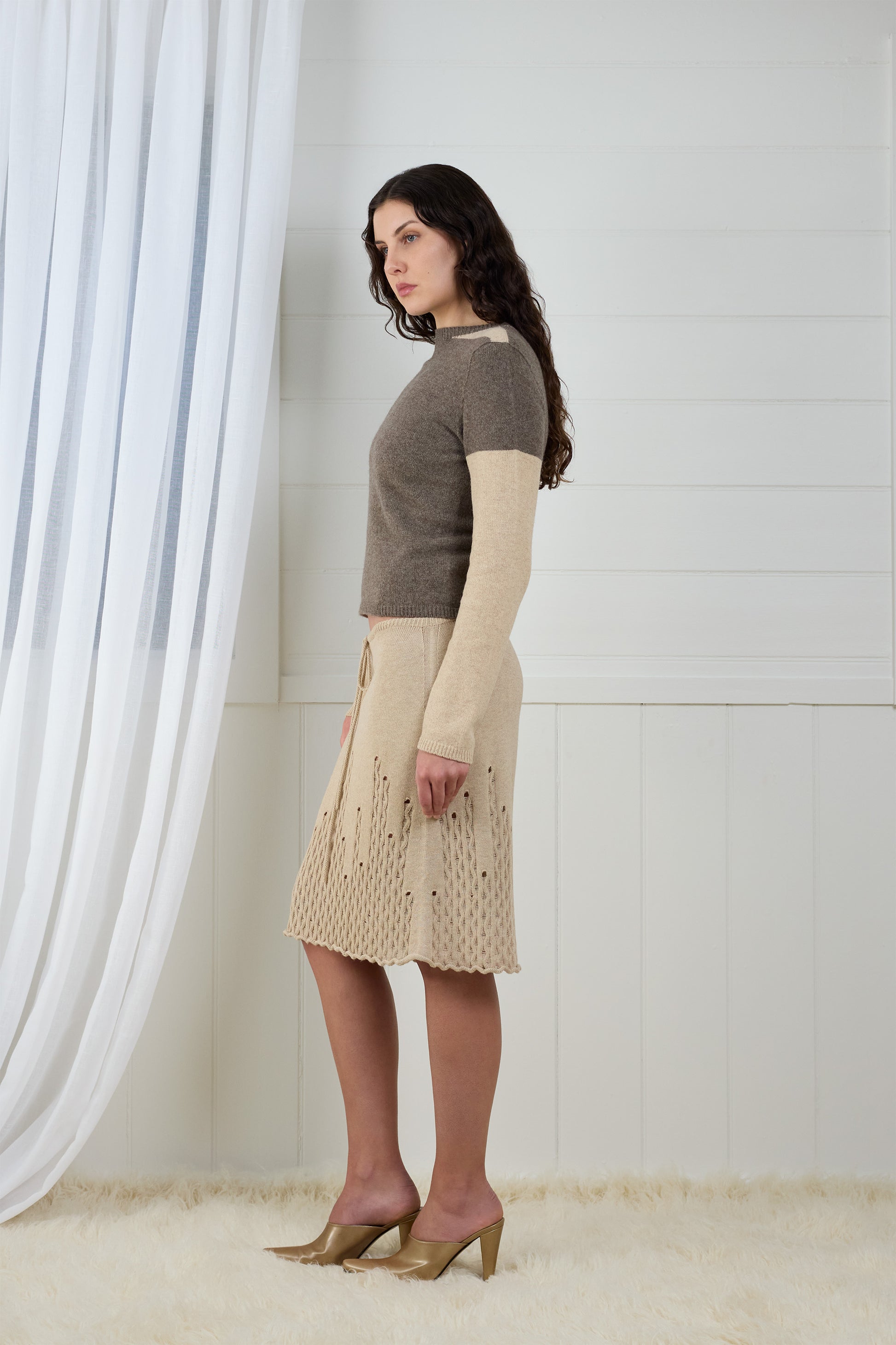 Fruitchouli Contrast Long Sleeve in Natural Taupe Beige Yak – Australian knitwear (Side)
