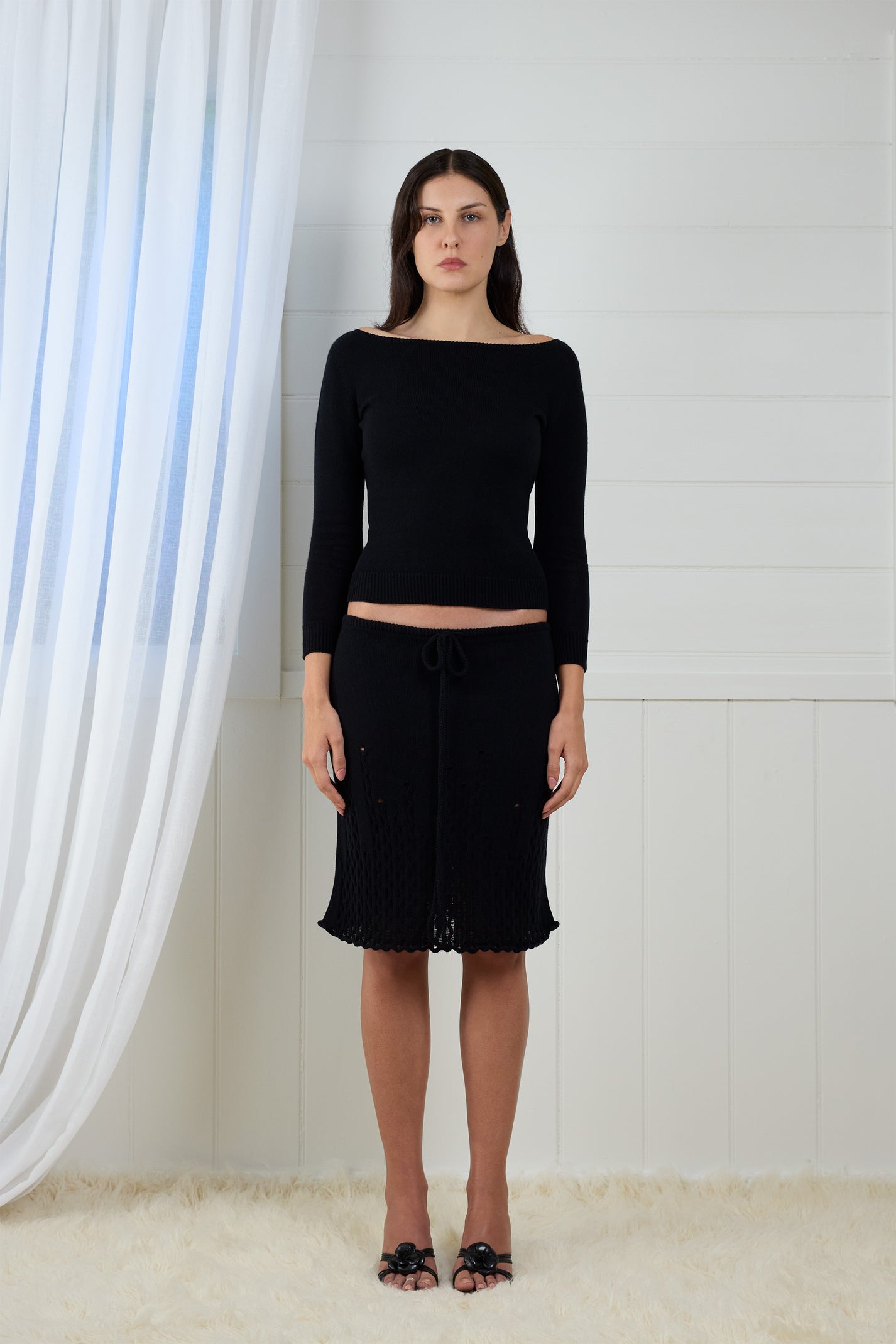 Fruitchouli Fitted Boat Neck in Black Organic Cotton SeaCell™ – Australian knitwear (Front)