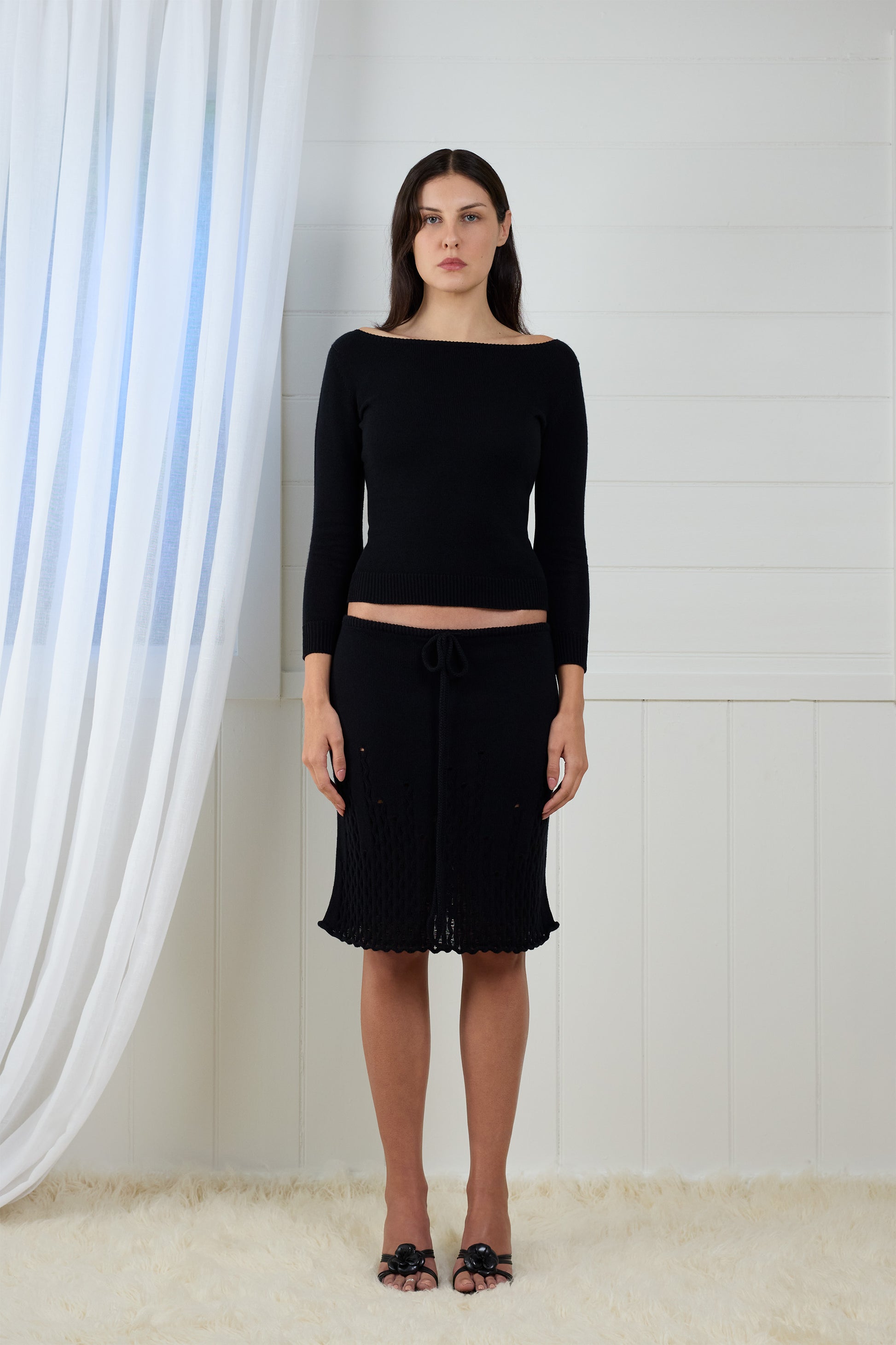 Fruitchouli Fitted Boat Neck in Black Organic Cotton SeaCell™ – Australian knitwear (Front)