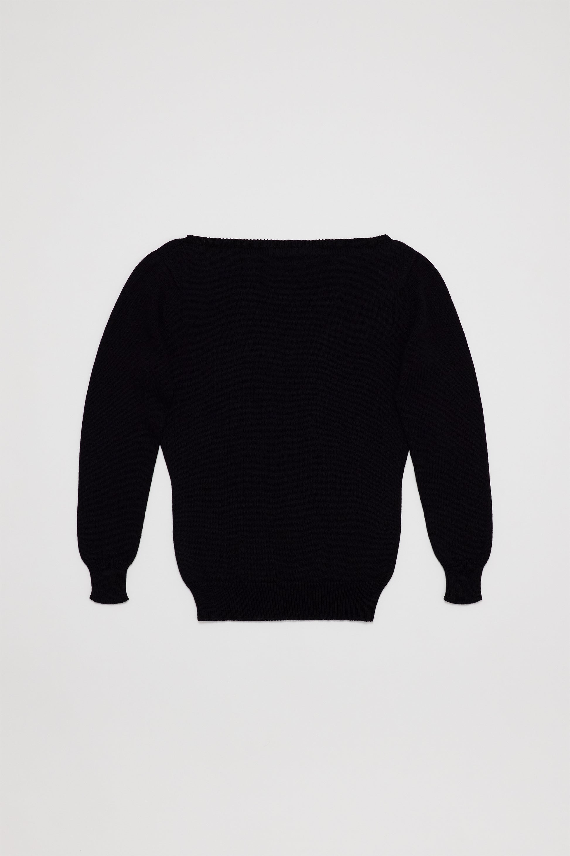 Fruitchouli Fitted Boat Neck in Black Organic Cotton SeaCell™ – Australian knitwear (Flat Lay Back)