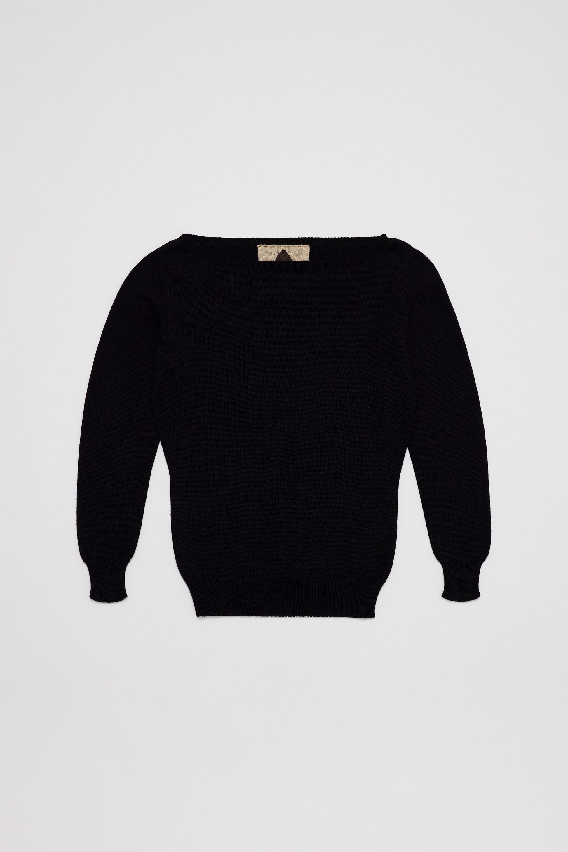 Fruitchouli Fitted Boat Neck in Black Organic Cotton SeaCell™ – Australian knitwear (Flat Lay Front)