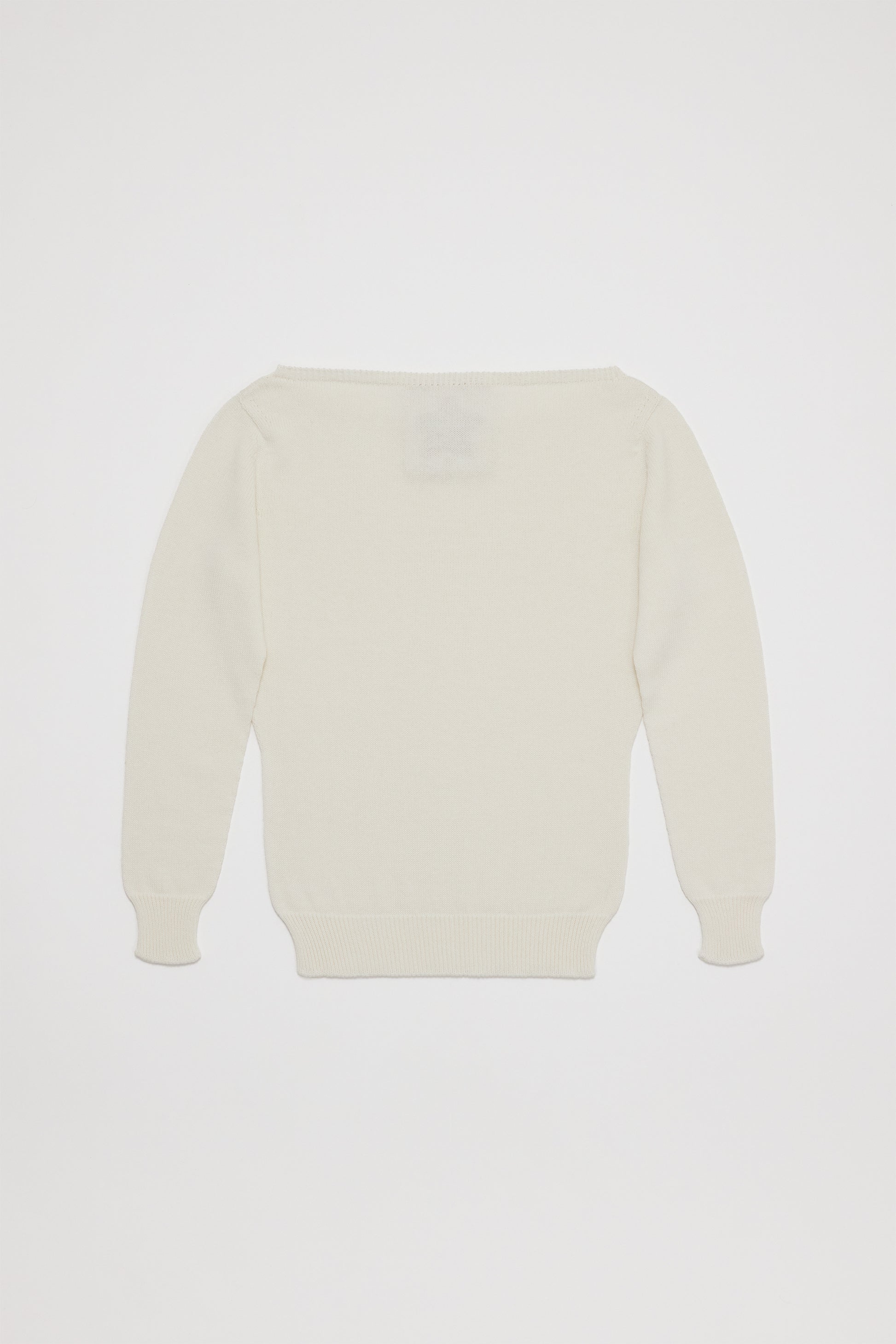 Fruitchouli Fitted Boat Neck in White Organic Cotton SeaCell™ – Australian knitwear (Flat Lay Back)