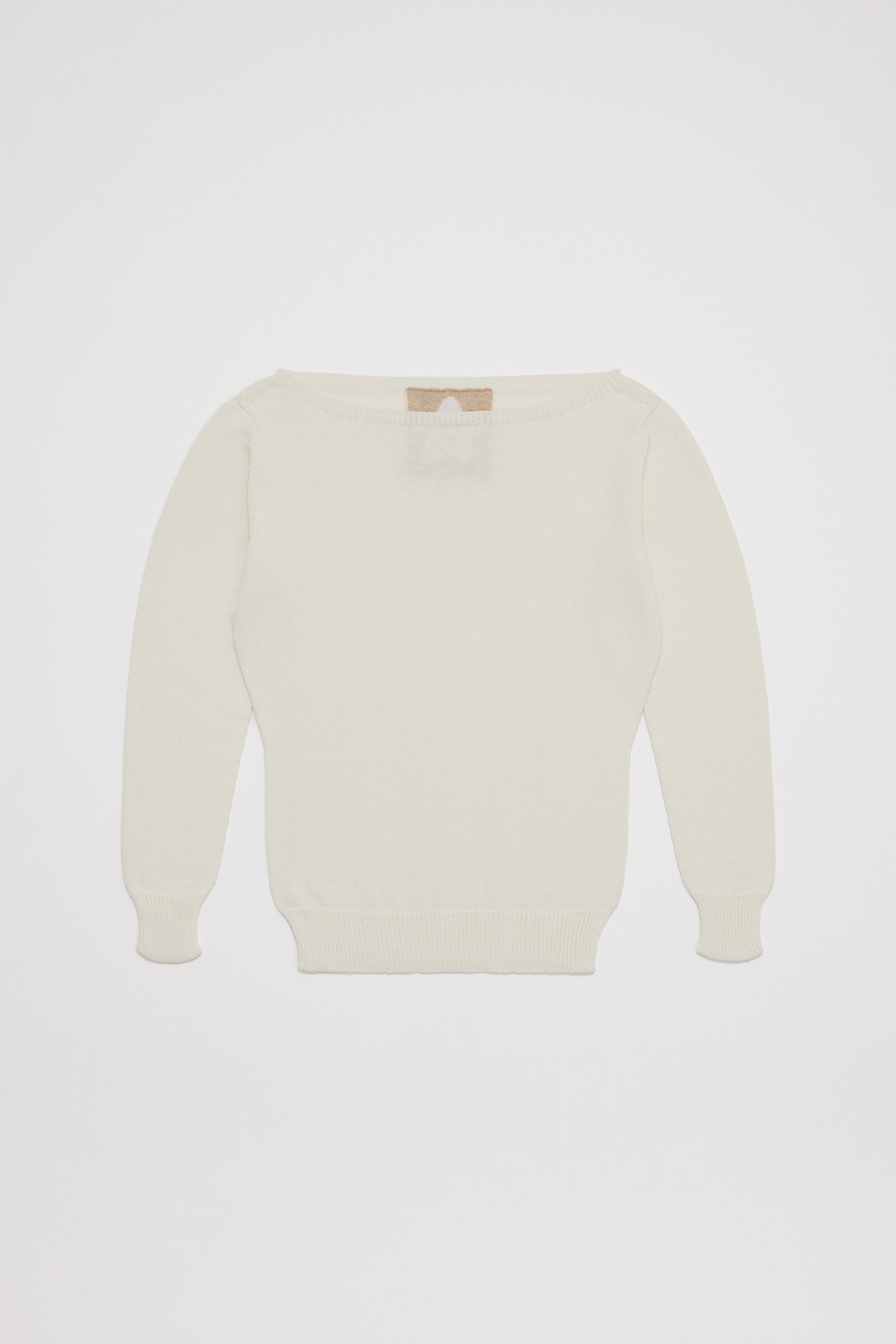 Fruitchouli Fitted Boat Neck in White Organic Cotton SeaCell™ – Australian knitwear (Flat Lay Front)