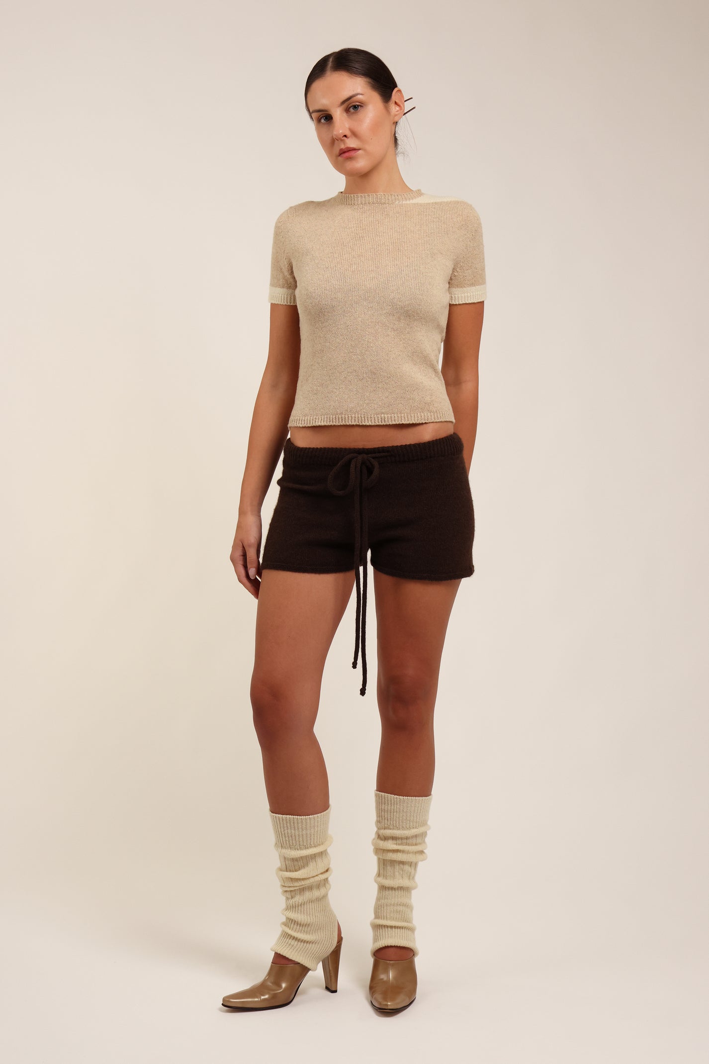 Fruitchouli Contrast T-Shirt in Beige Cream Yak – Australian knitwear (Front)