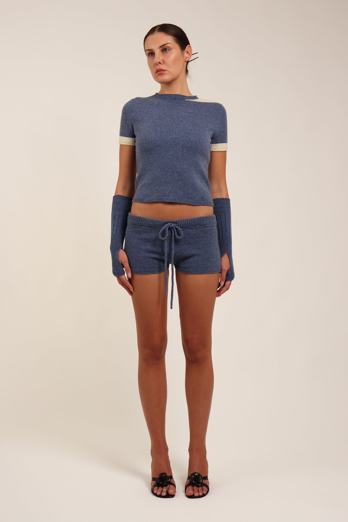 Fruitchouli Contrast T-Shirt in Denim Cream Yak – Australian knitwear (Front)