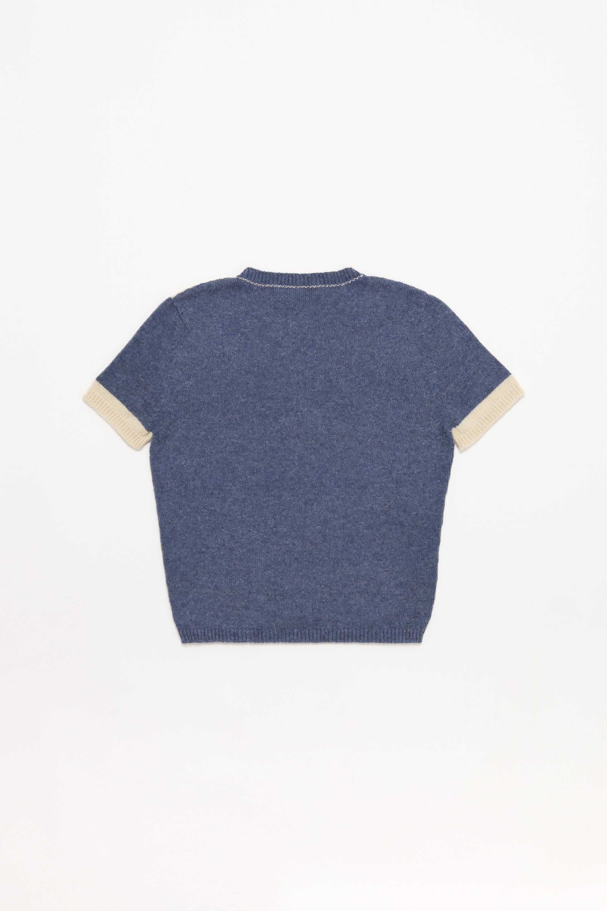Fruitchouli Contrast T-Shirt in Denim Cream Yak – Australian knitwear (Flat Lay Back)