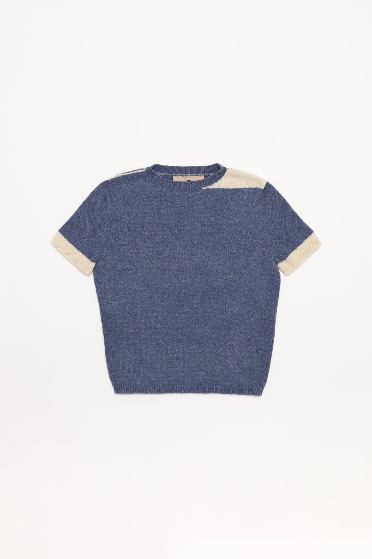 Fruitchouli Contrast T-Shirt in Denim Cream Yak – Australian knitwear (Flat Lay Front)