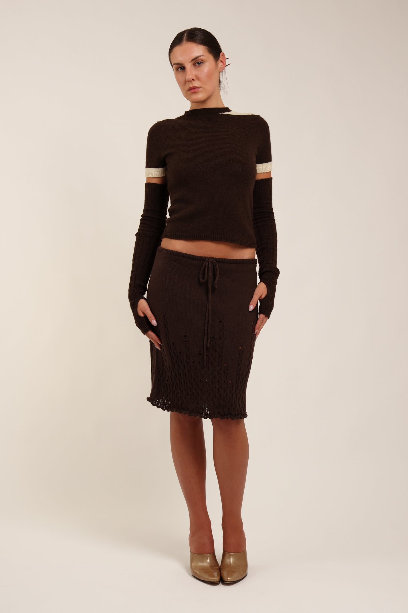 Fruitchouli Contrast T-Shirt in Natural Brown Cream Yak – Australian knitwear (Front)