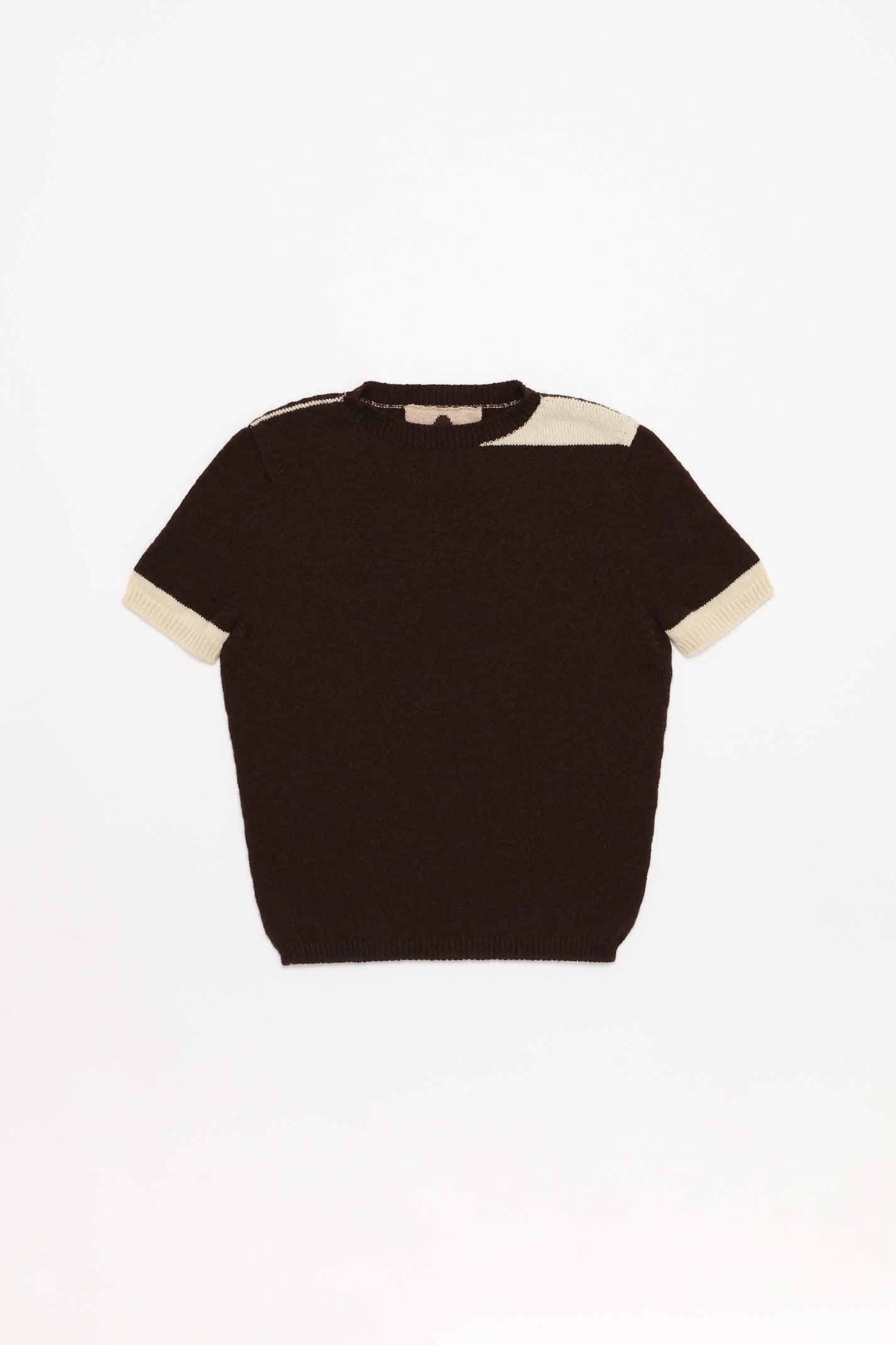 Fruitchouli Contrast T-Shirt in Natural Brown Cream Yak – Australian knitwear (Flat Lay Front)