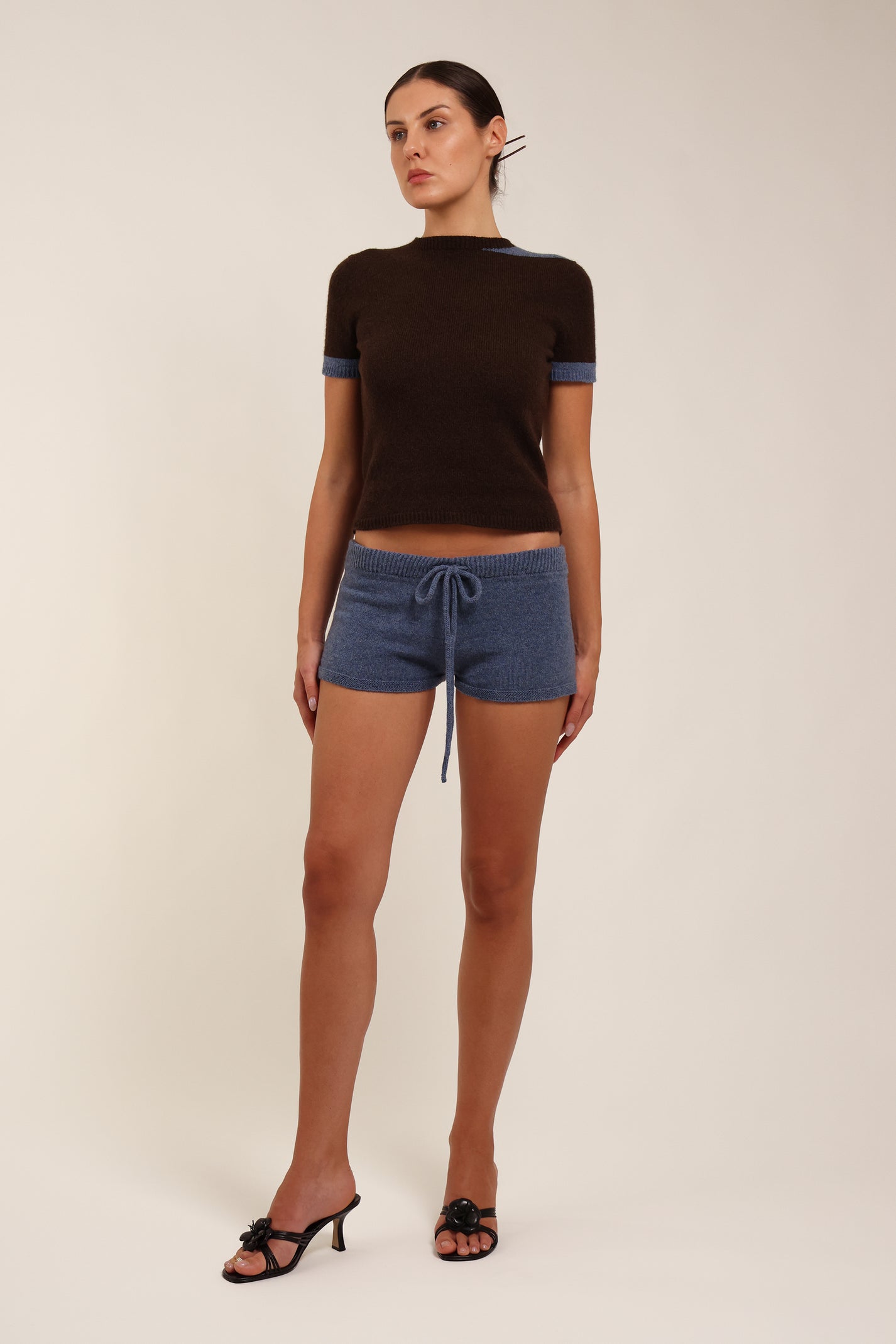 Fruitchouli Contrast T-Shirt in Natural Brown Denim Yak – Australian knitwear (Front)