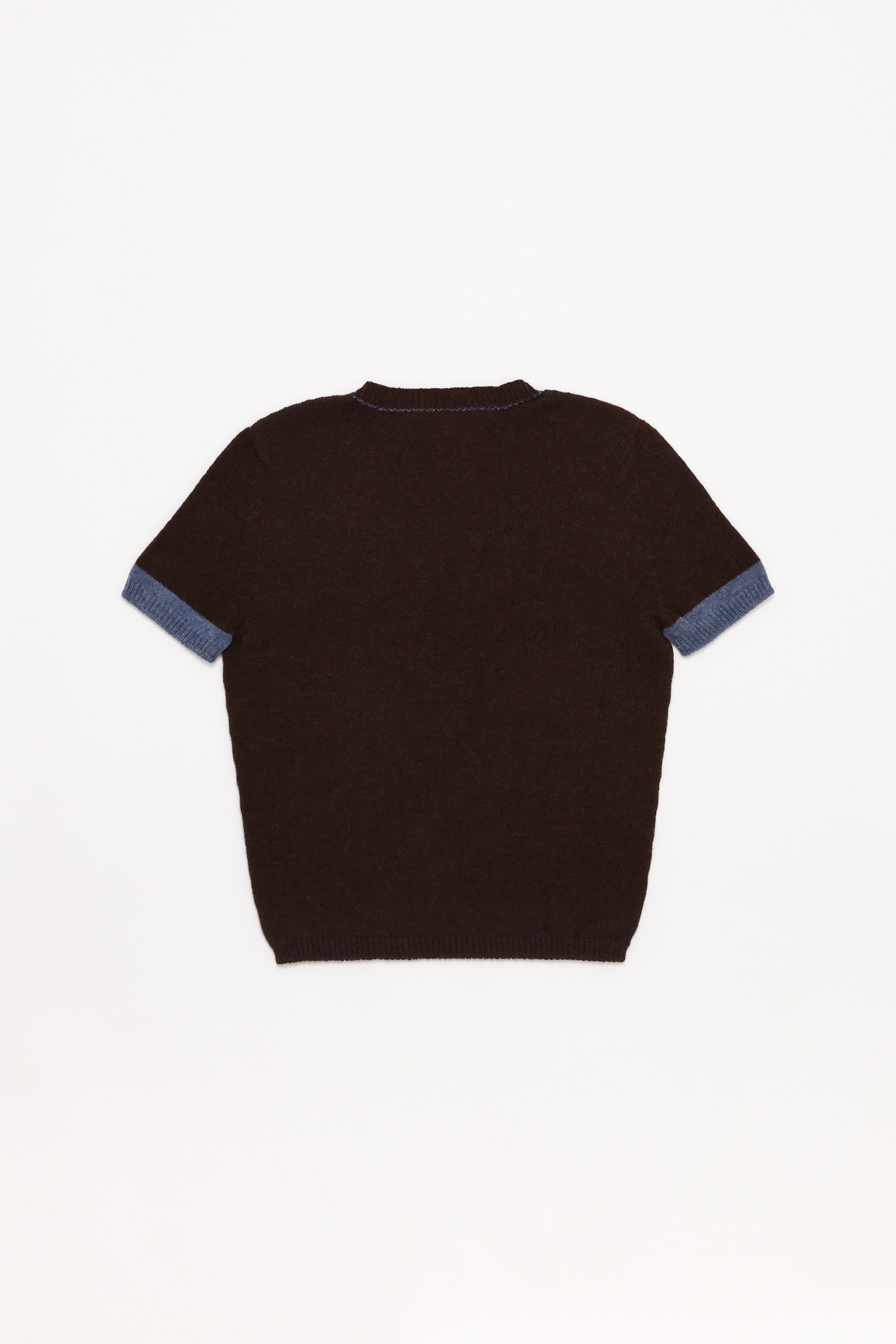 Fruitchouli Contrast T-Shirt in Natural Brown Denim Yak – Australian knitwear (Flat Lay Back)