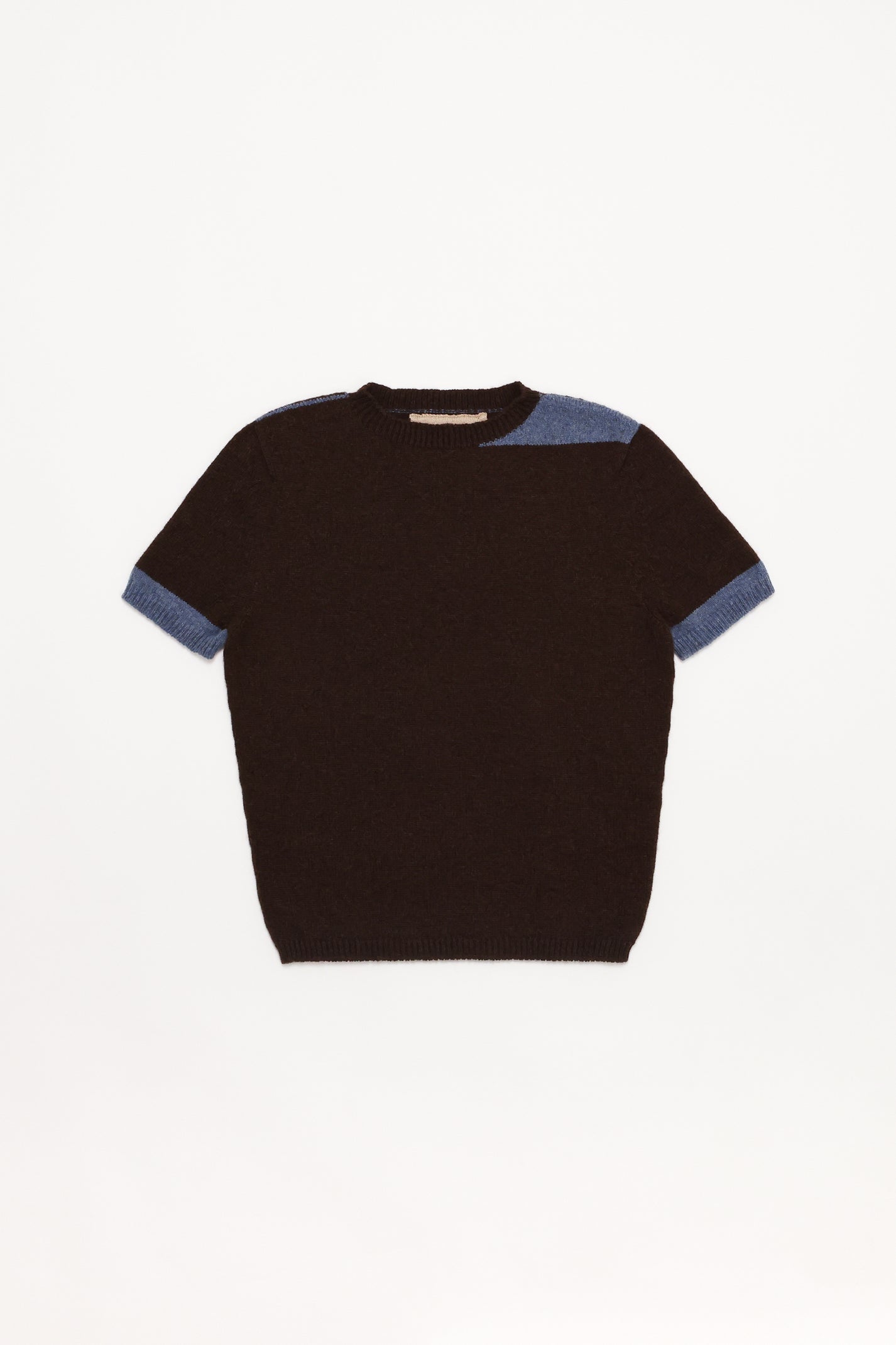 Fruitchouli Contrast T-Shirt in Natural Brown Denim Yak – Australian knitwear (Flat Lay Front)