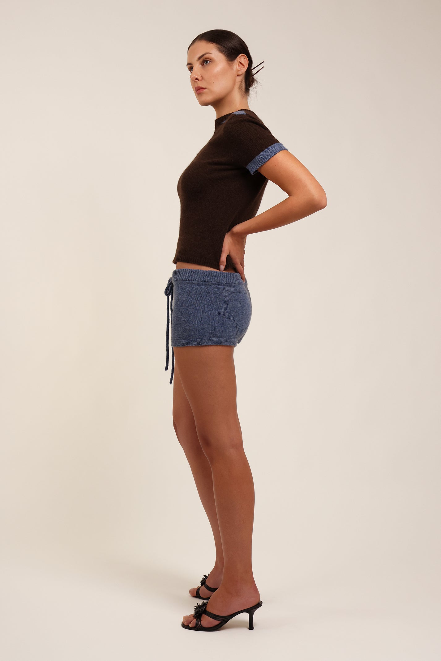 Fruitchouli Contrast T-Shirt in Natural Brown Denim Yak – Australian knitwear (Side)