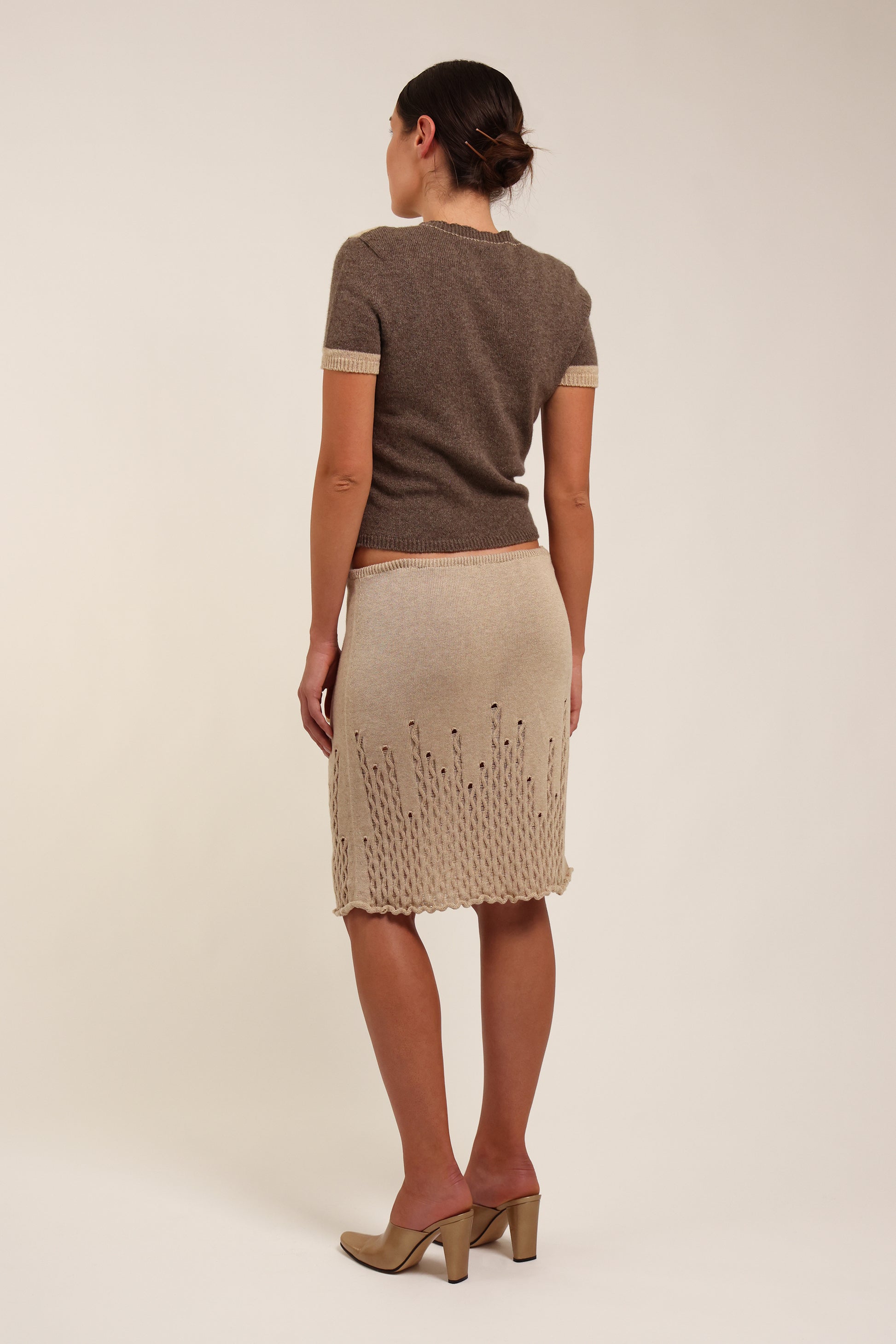 Fruitchouli Contrast T-Shirt in Natural Taupe Beige Yak – Australian knitwear (Back)