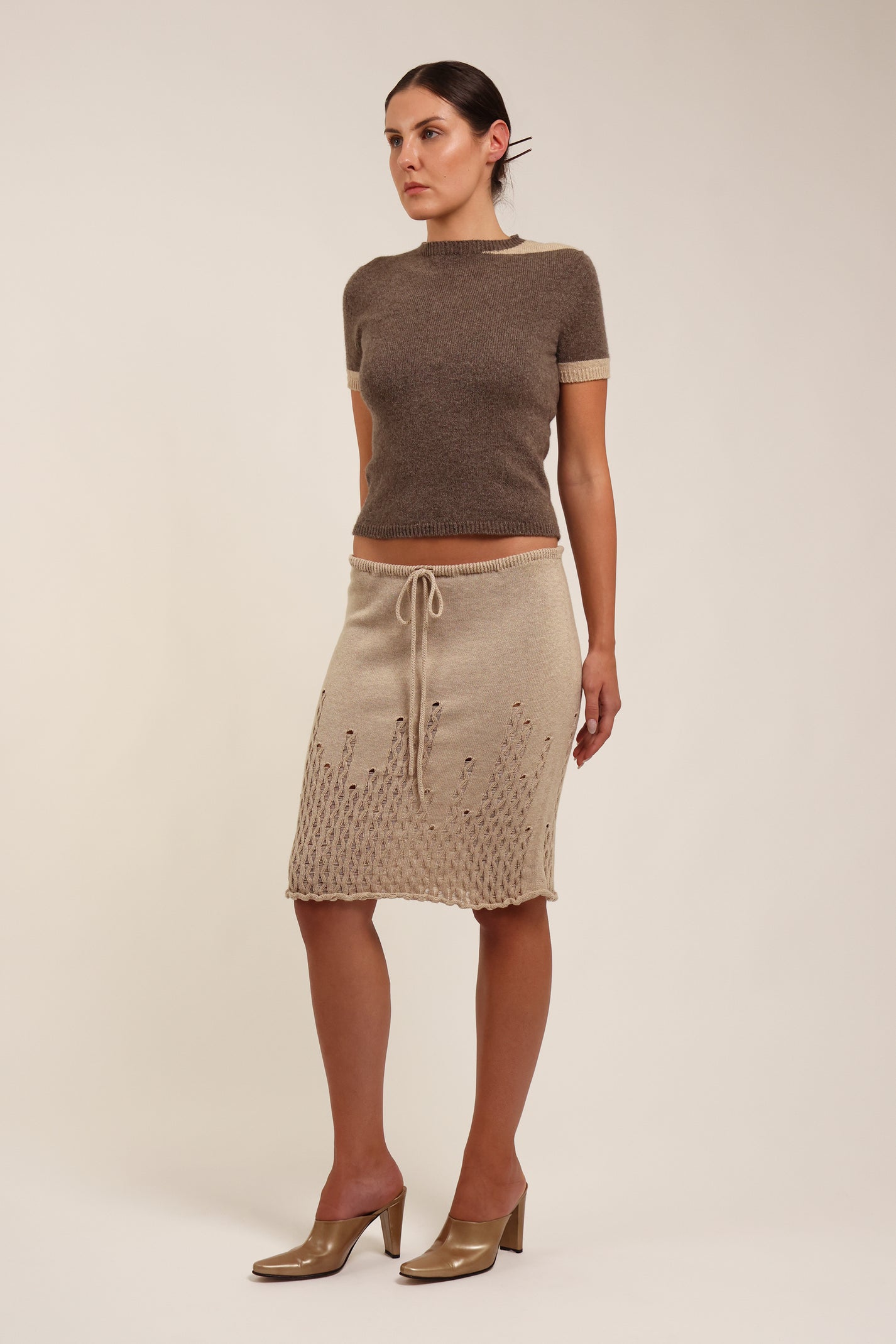 Fruitchouli Contrast T-Shirt in Natural Taupe Beige Yak – Australian knitwear (Front)