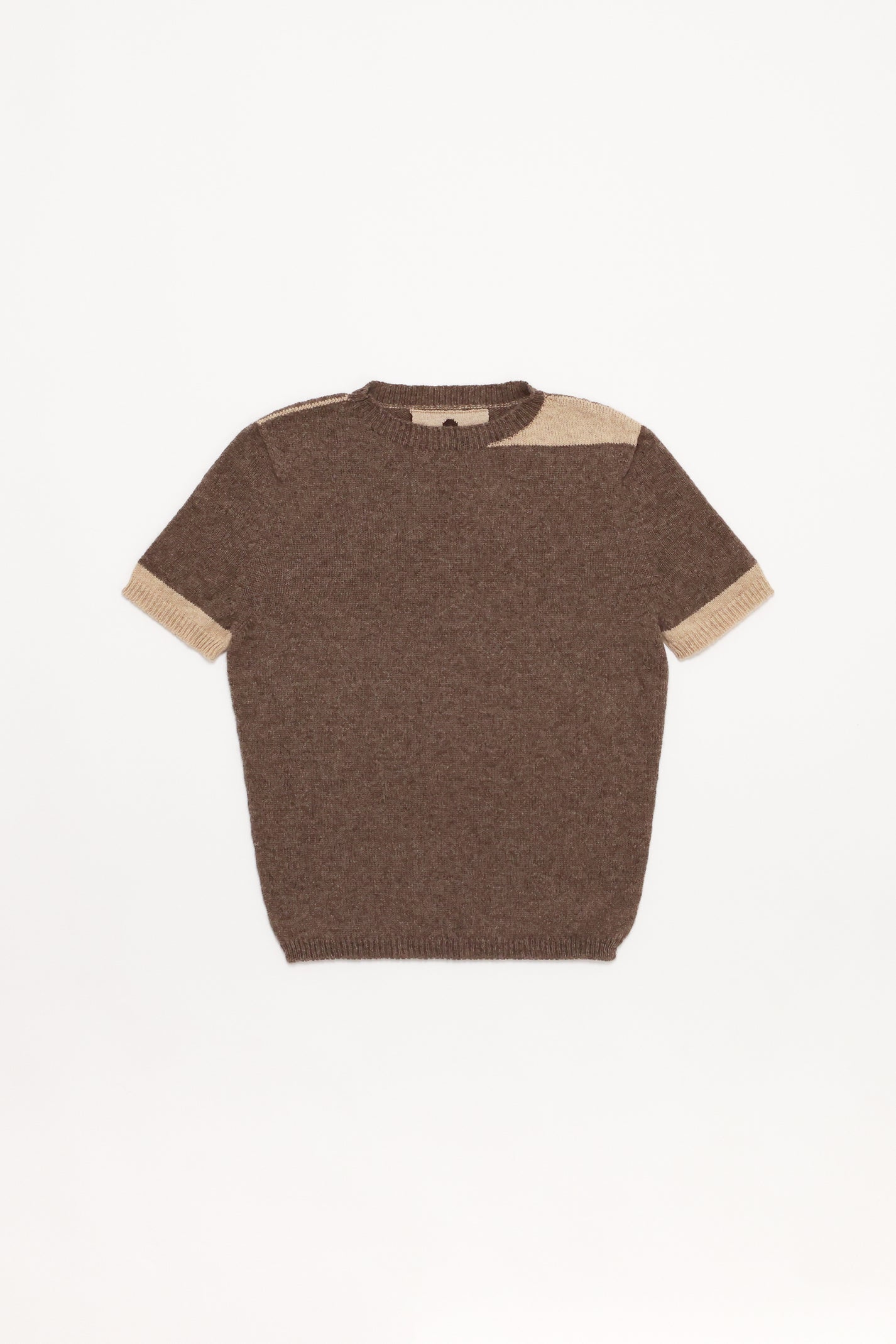 Fruitchouli Contrast T-Shirt in Natural Taupe Beige Yak – Australian knitwear (Flat Lay Front)