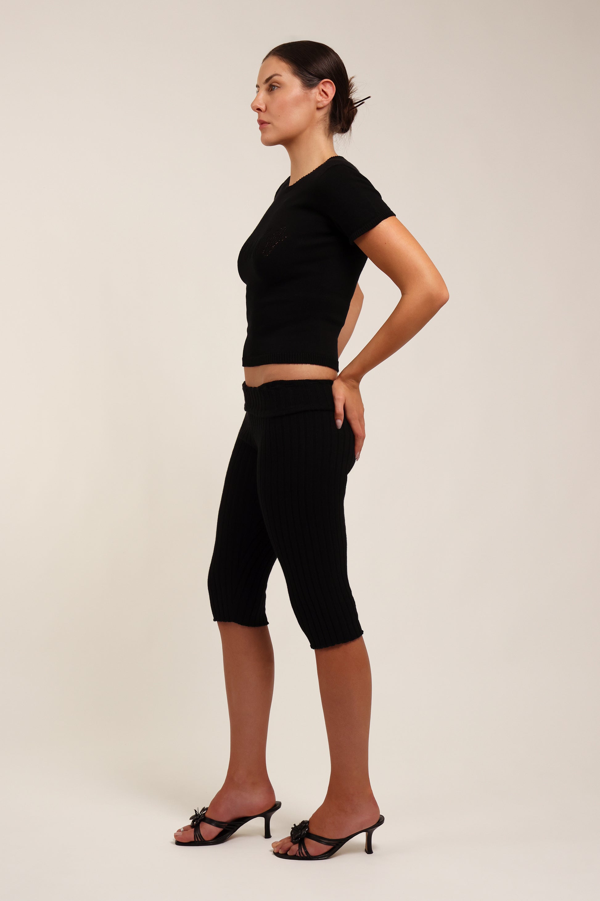 Fruitchouli Fruit Openwork Baby Tee in Black Organic Cotton SeaCell™ – Australian knitwear (Side)