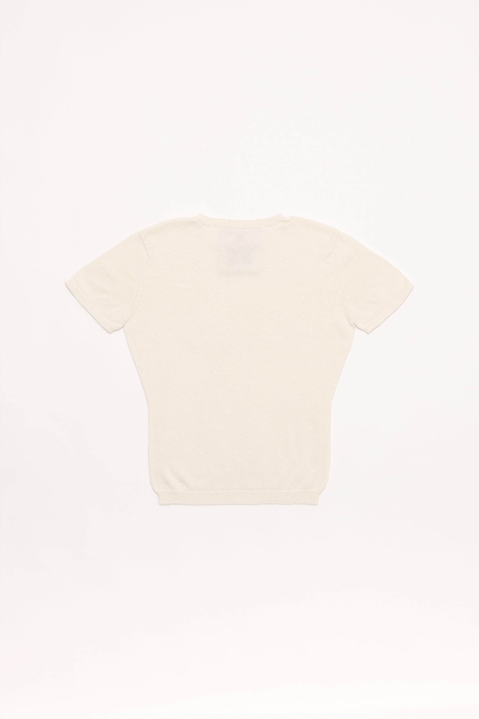 Fruitchouli Fruit Openwork Baby Tee in White Organic Cotton SeaCell™ – Australian knitwear (Flat Lay Back)