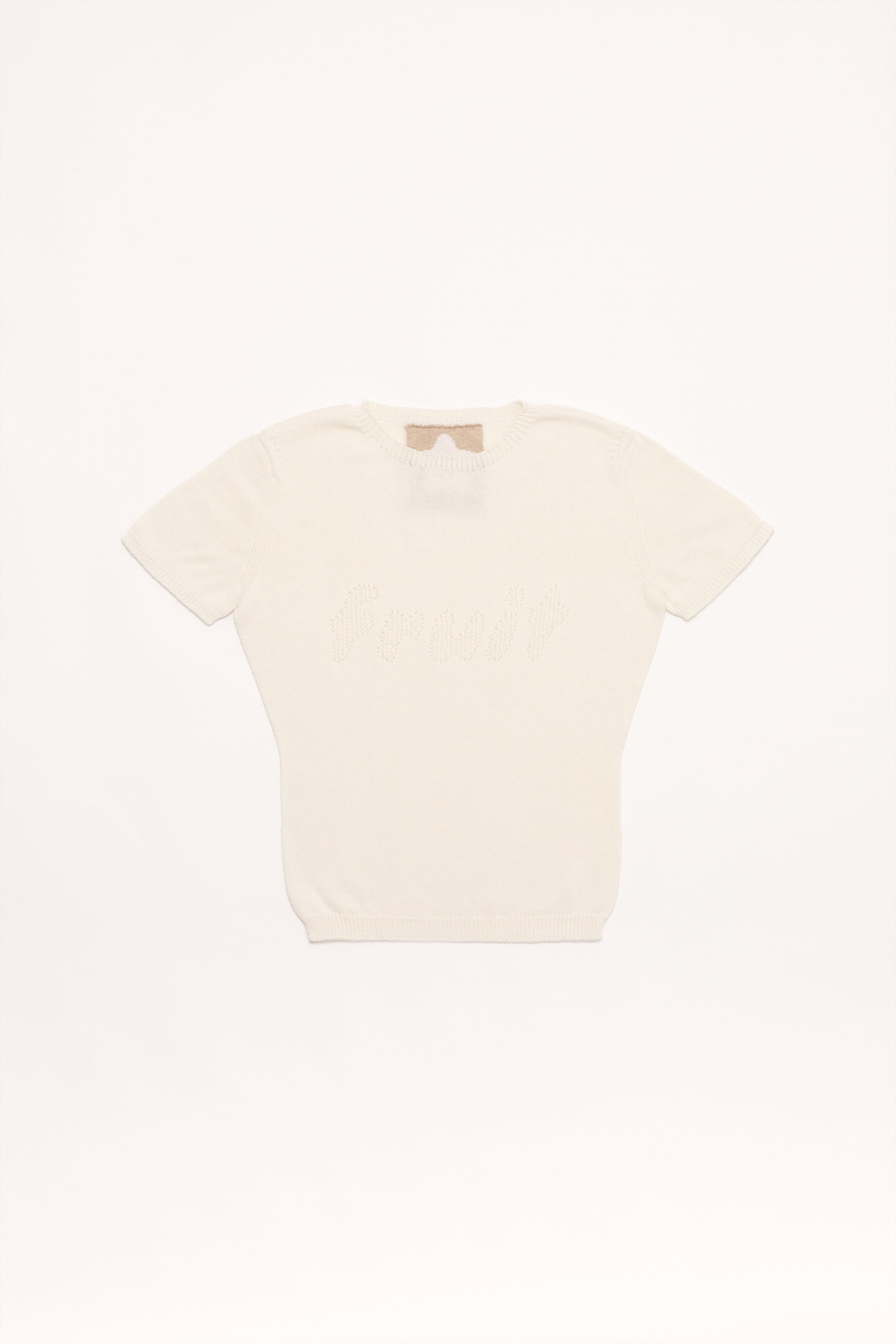 Fruitchouli Fruit Openwork Baby Tee in White Organic Cotton SeaCell™ – Australian knitwear (Flat Lay Front)