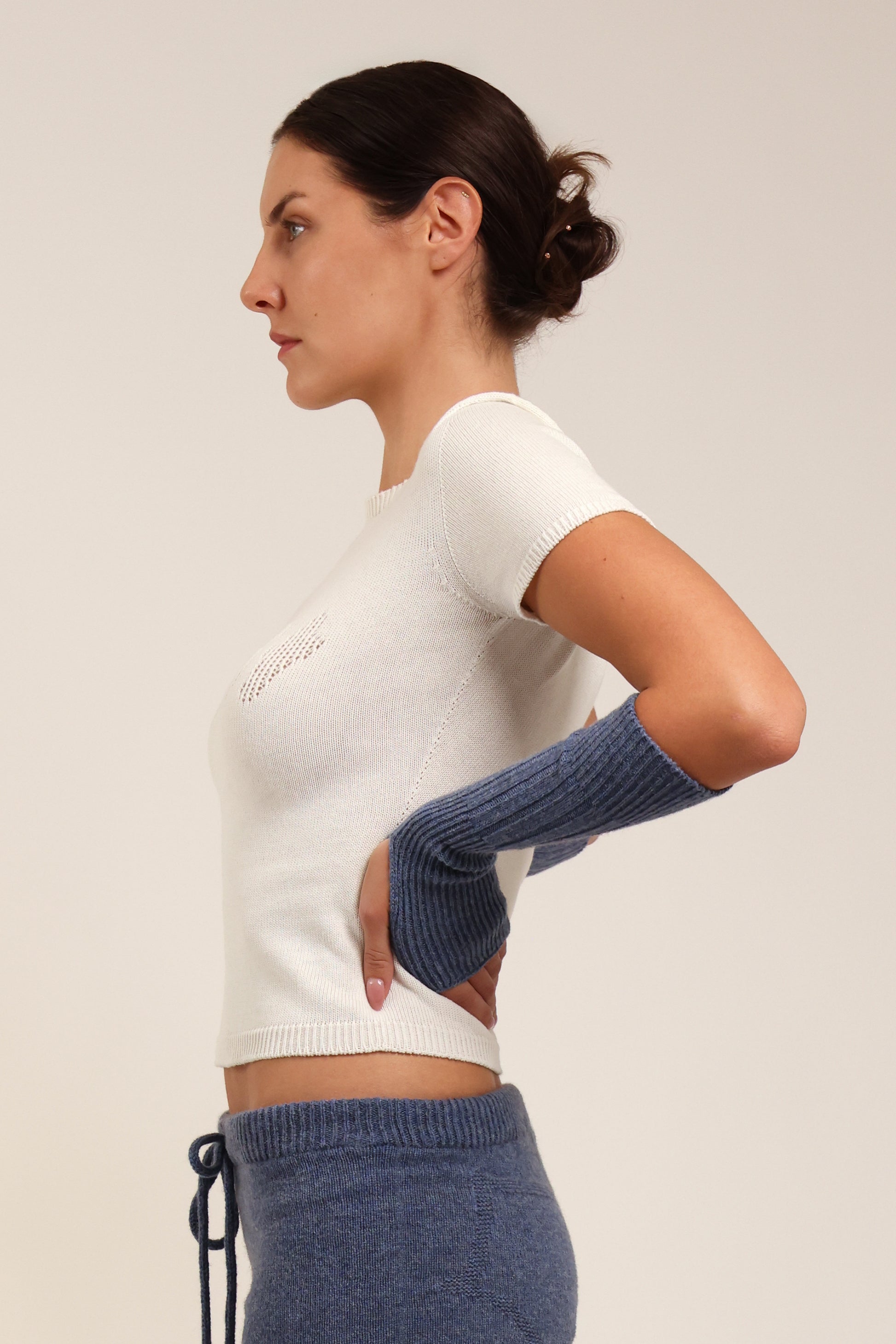 Fruitchouli Fruit Openwork Baby Tee in White Organic Cotton SeaCell™ – Australian knitwear (Side Detail)