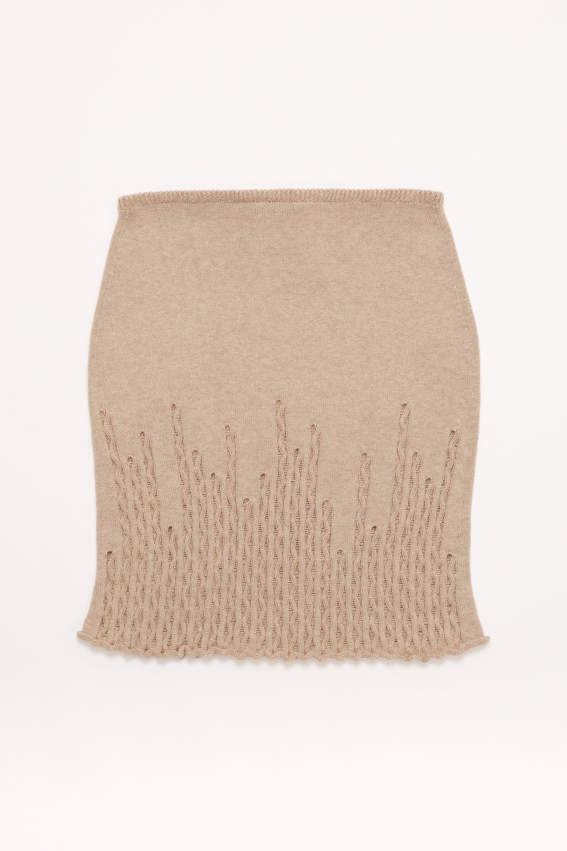 Fruitchouli Ladder Illusion Skirt in Beige Organic Cotton Cashmere – Australian knitwear (Flat Lay Back)