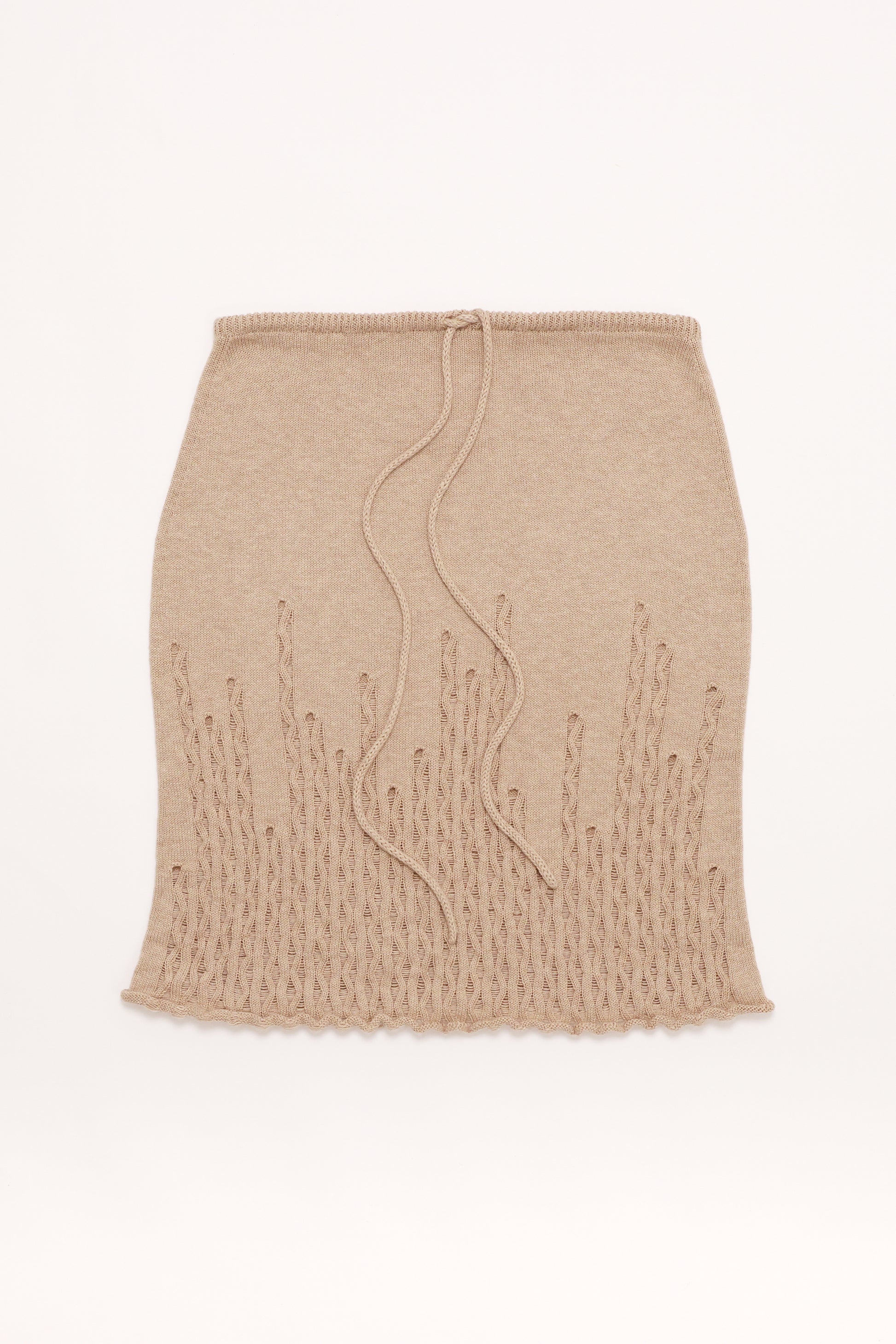 Fruitchouli Ladder Illusion Skirt in Beige Organic Cotton Cashmere – Australian knitwear (Flat Lay Front)