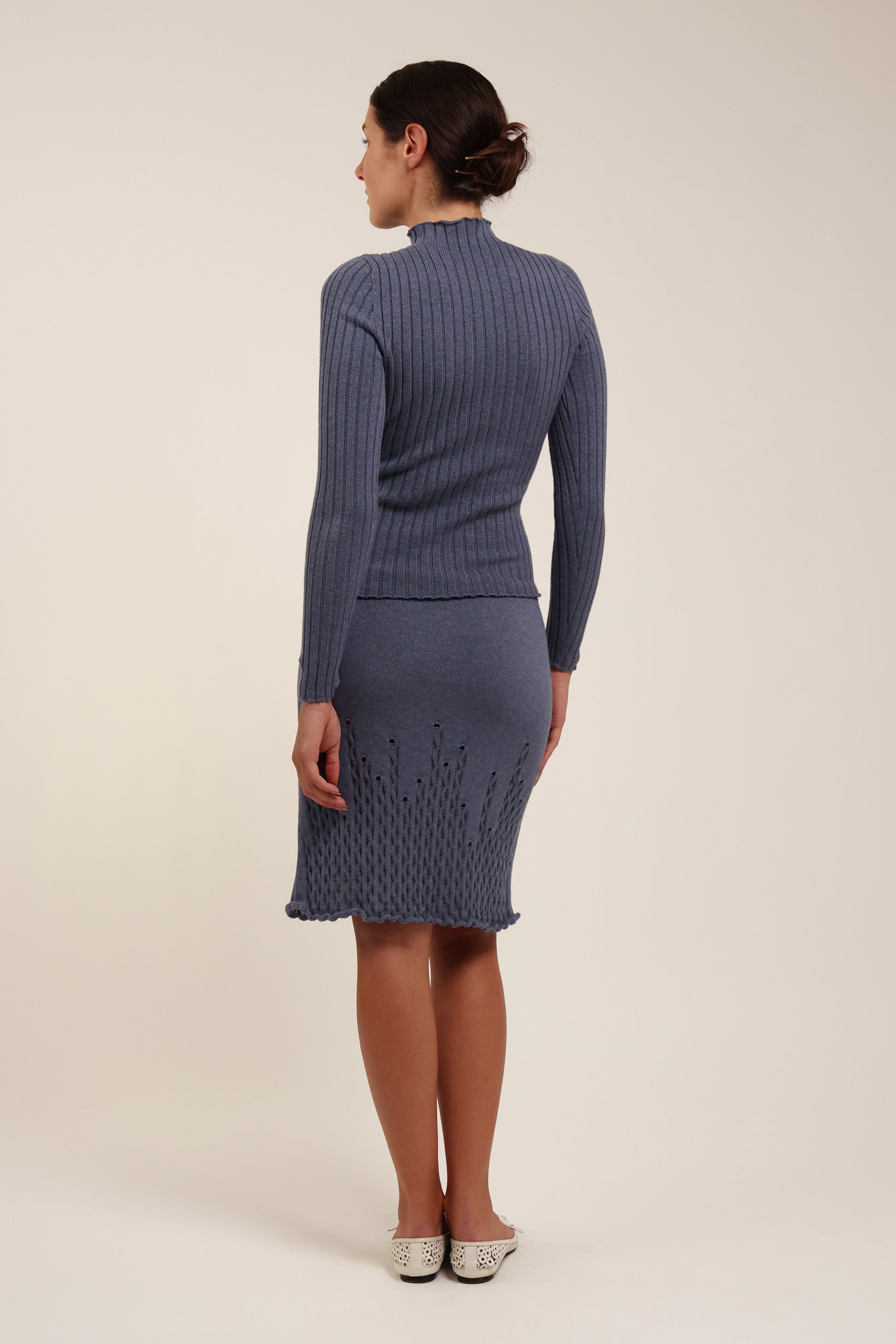 Fruitchouli Ladder Illusion Skirt in Denim Organic Cotton Cashmere – Australian knitwear (Back)