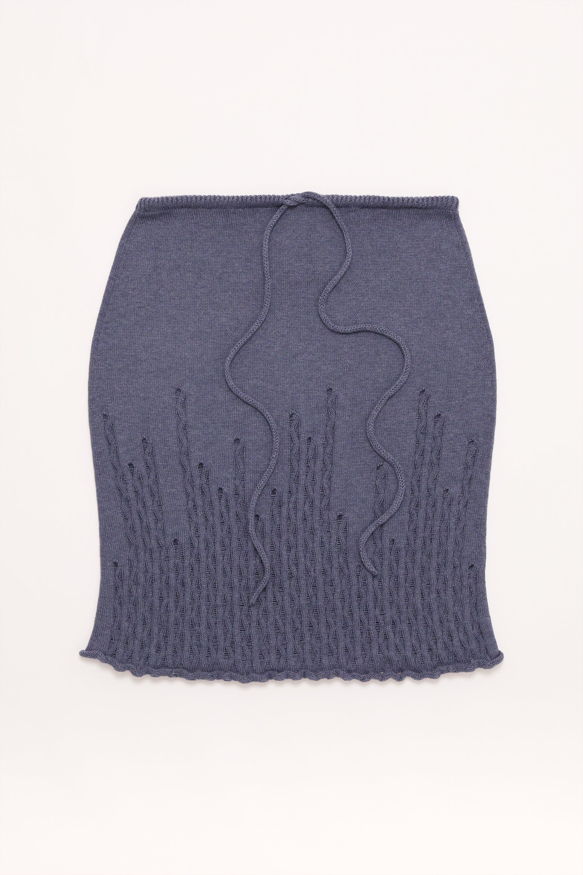 Fruitchouli Ladder Illusion Skirt in Denim Organic Cotton Cashmere – Australian knitwear (Flat Lay Front)