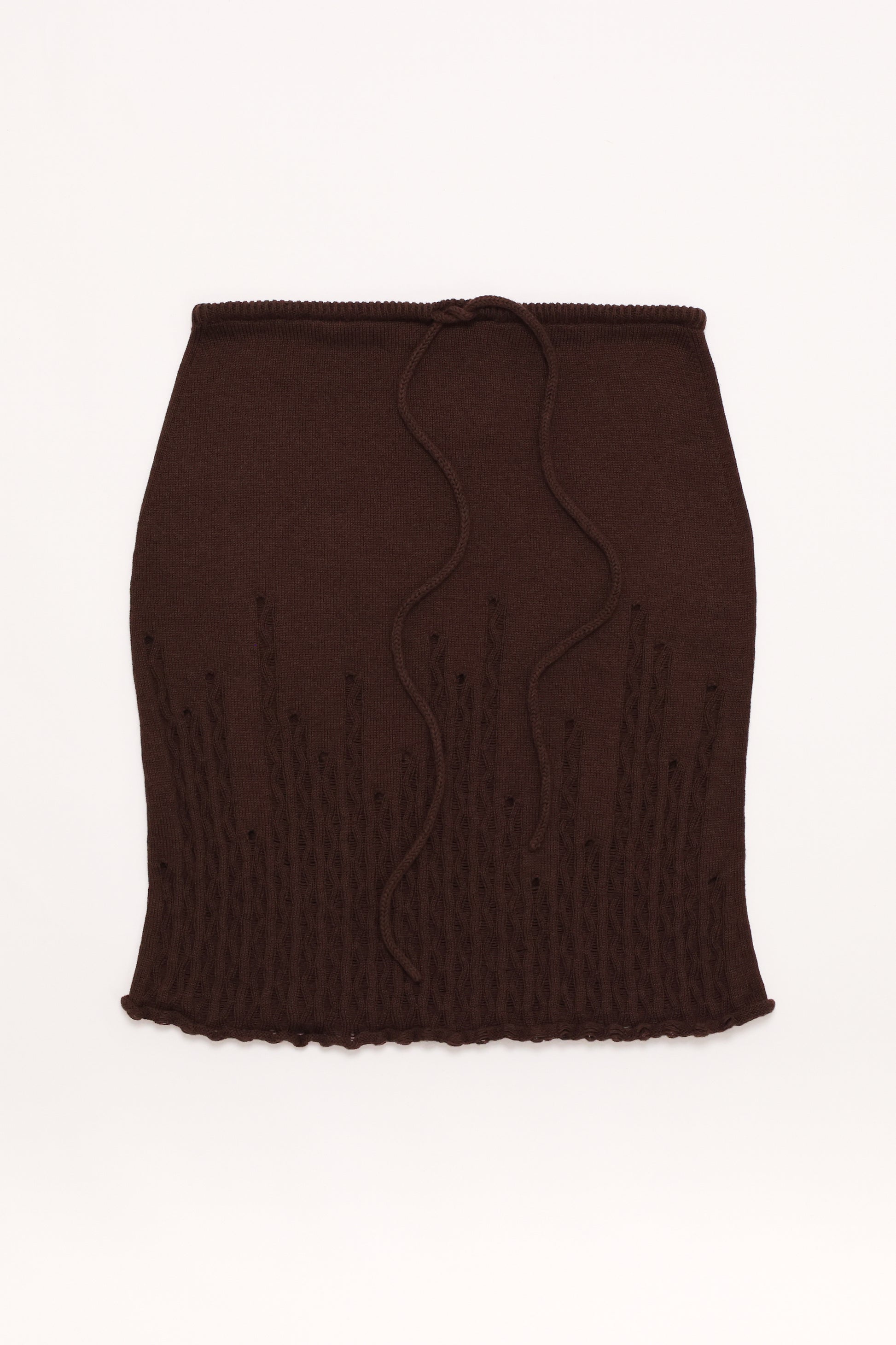 Fruitchouli Ladder Illusion Skirt in Fruitchouli Brown Organic Cotton Cashmere – Australian knitwear (Flat Lay Front)