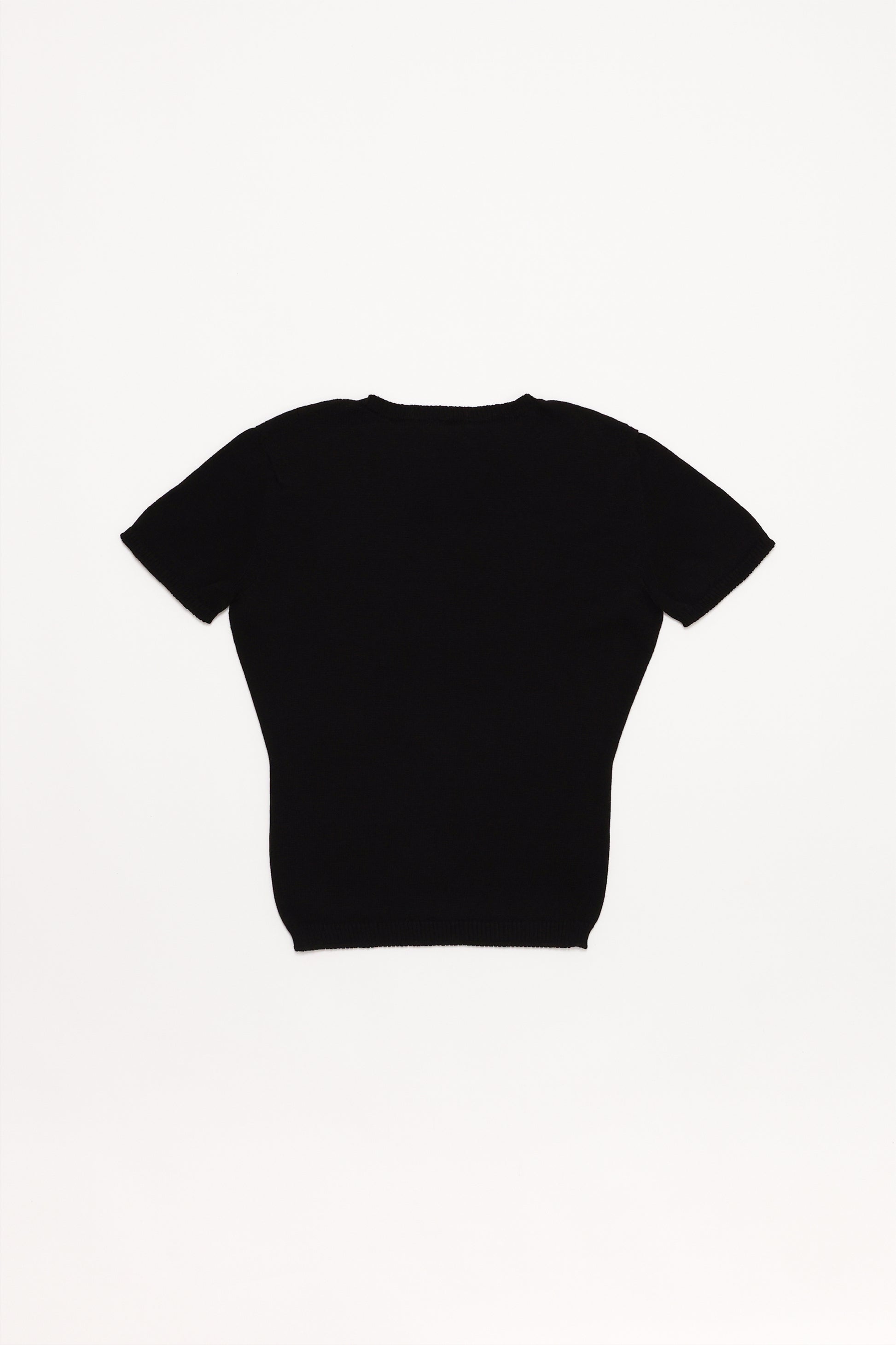 Fruitchouli Plain Knit Baby Tee in Black Organic Cotton SeaCell™ – Australian knitwear (Flat Lay Back)