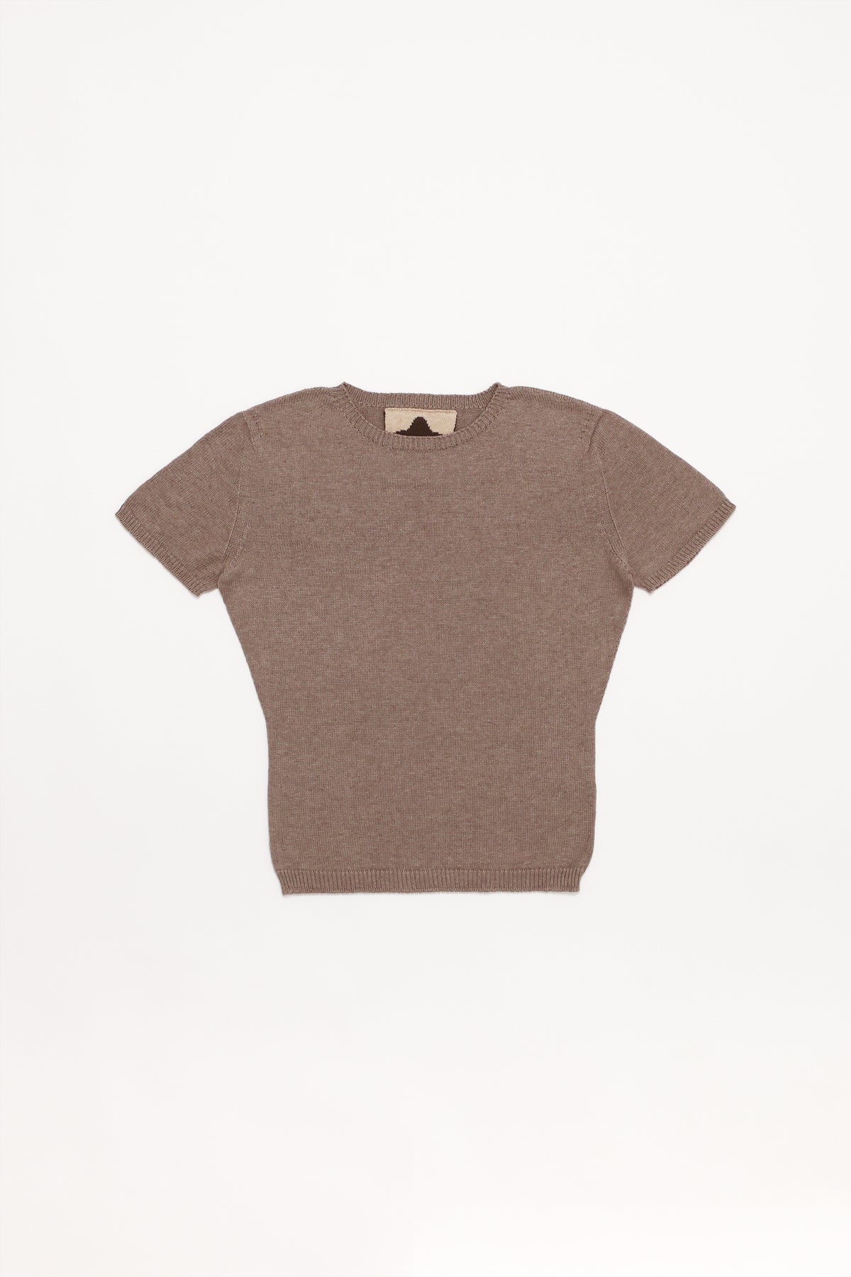 Fruitchouli Plain Knit Baby Tee in Mushroom Organic Cotton SeaCell™ – Australian knitwear (Flat Lay Front)