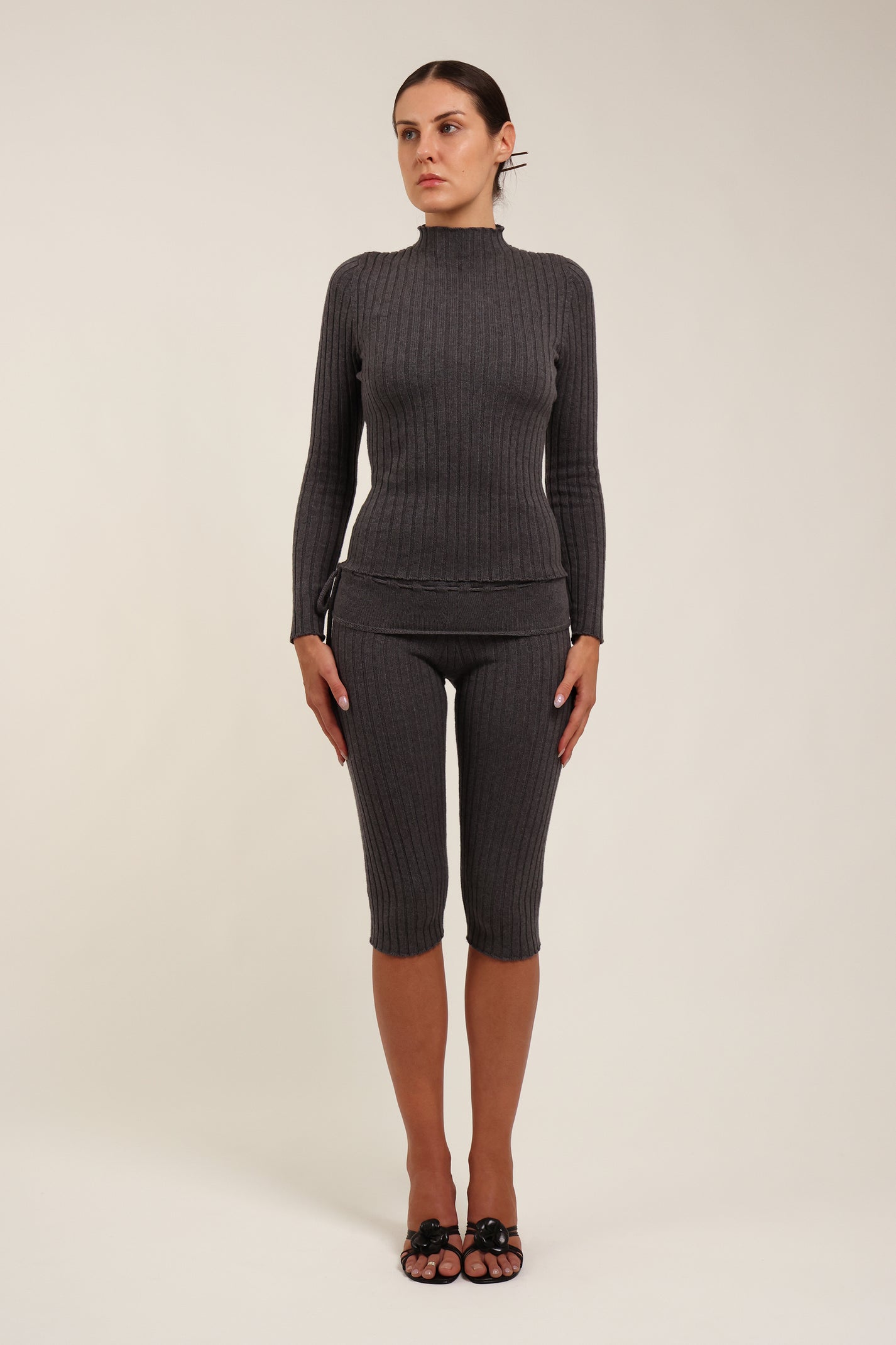 Fruitchouli Ribbed Mock Neck in Ash Grey Organic Cotton Cashmere – Australian knitwear (Front)