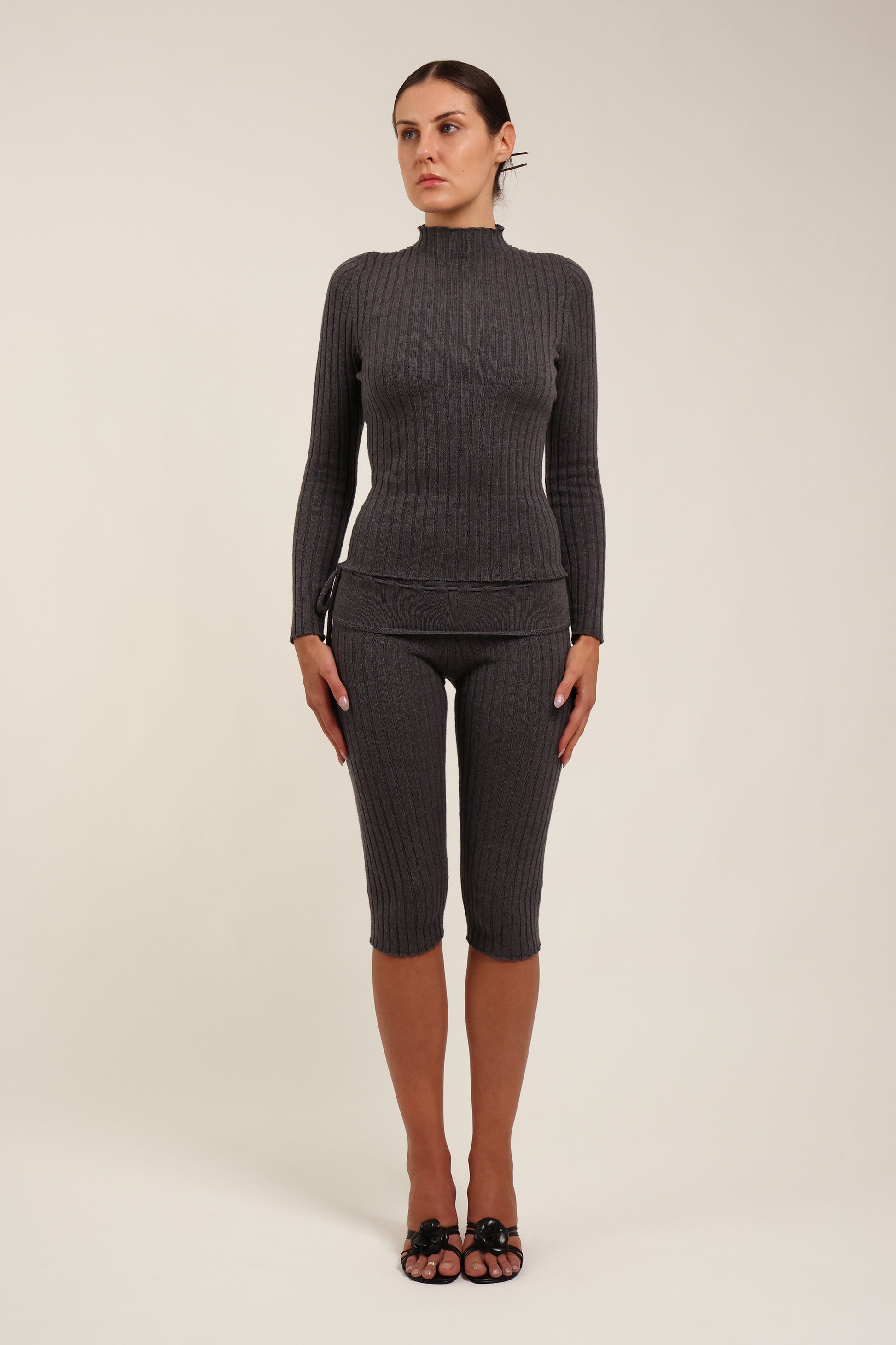 Fruitchouli Ribbed Mock Neck in Ash Grey Organic Cotton Cashmere – Australian knitwear (Front)