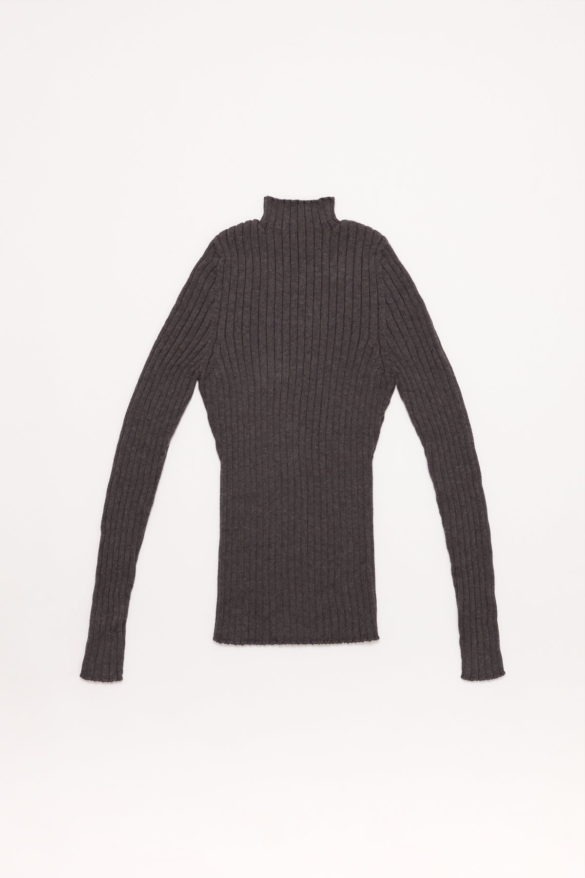 Fruitchouli Ribbed Mock Neck in Ash Grey Organic Cotton Cashmere – Australian knitwear (Flat Lay Front)