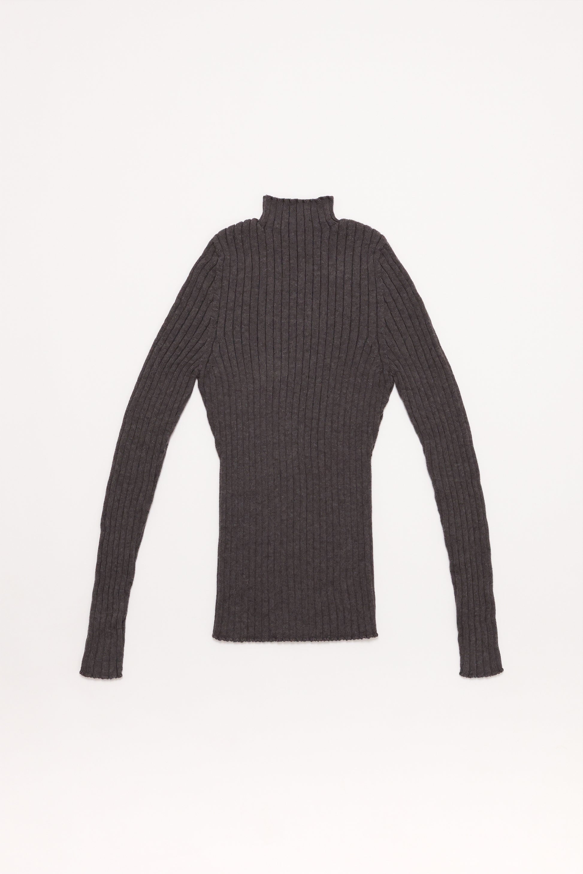 Fruitchouli Ribbed Mock Neck in Ash Grey Organic Cotton Cashmere – Australian knitwear (Flat Lay Front)