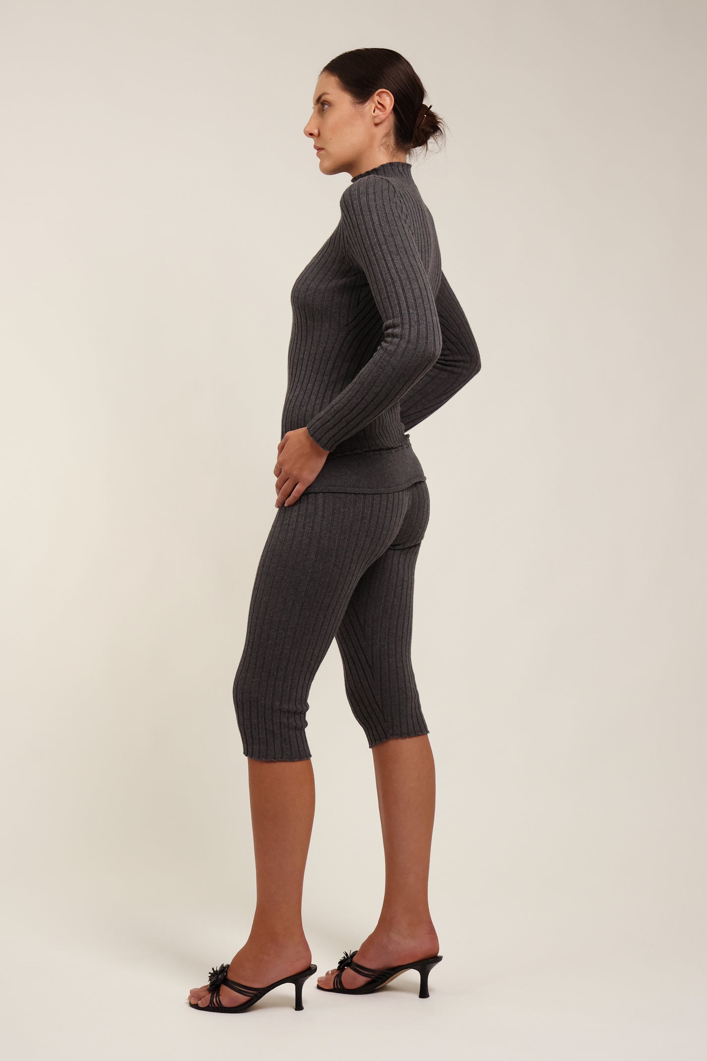 Fruitchouli Ribbed Mock Neck in Ash Grey Organic Cotton Cashmere – Australian knitwear (Side)