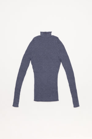 Ribbed Mock Neck in Denim