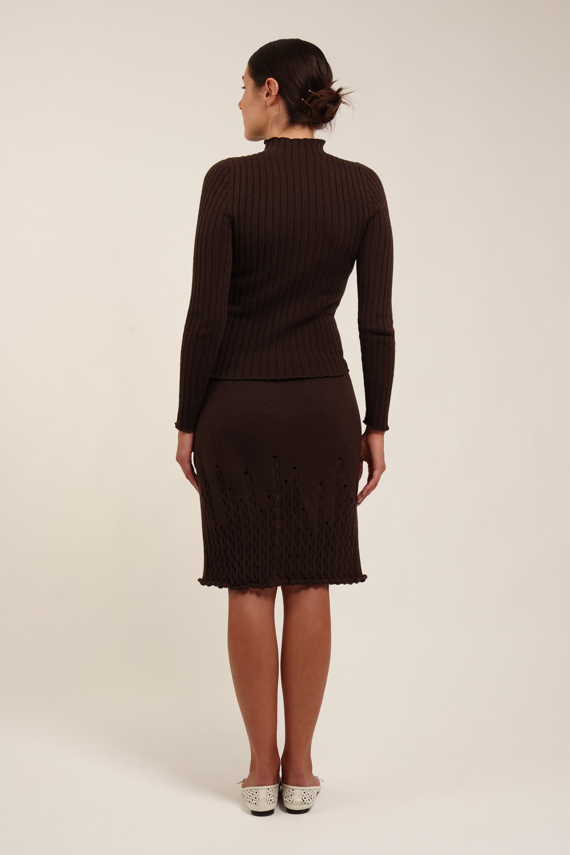 Fruitchouli Ribbed Mock Neck in Fruitchouli Brown Organic Cotton Cashmere – Australian knitwear (Back)