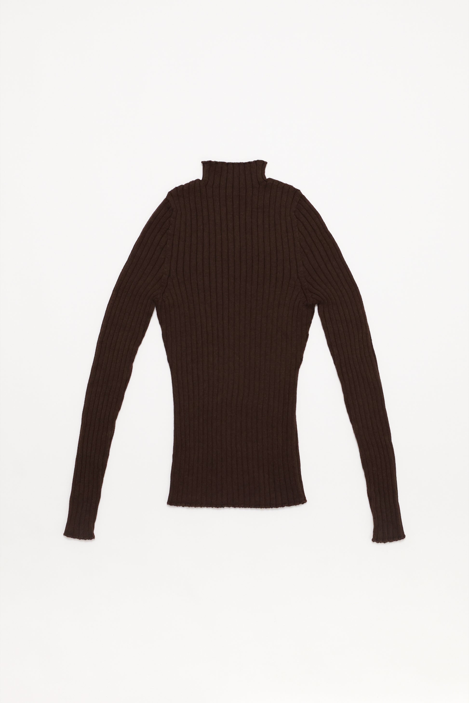 Fruitchouli Ribbed Mock Neck in Fruitchouli Brown Organic Cotton Cashmere – Australian knitwear (Flat Lay Back)